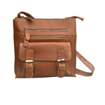 R Leathers W016 LBN - Light Brown - Crazy Horse  Leather Crossbody Shoulder Bag