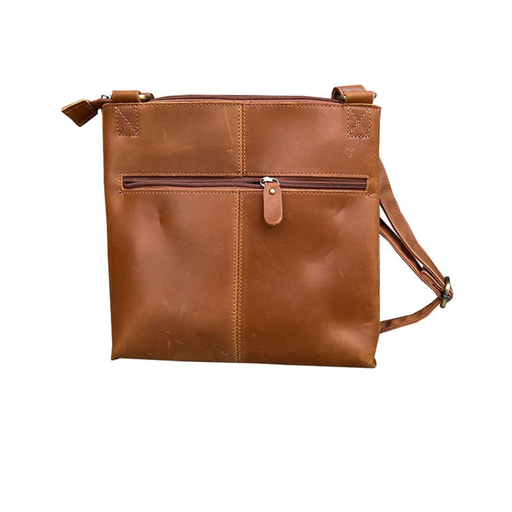 R Leathers W016 LBN - Light Brown - Crazy Horse  Leather Crossbody Shoulder Bag
