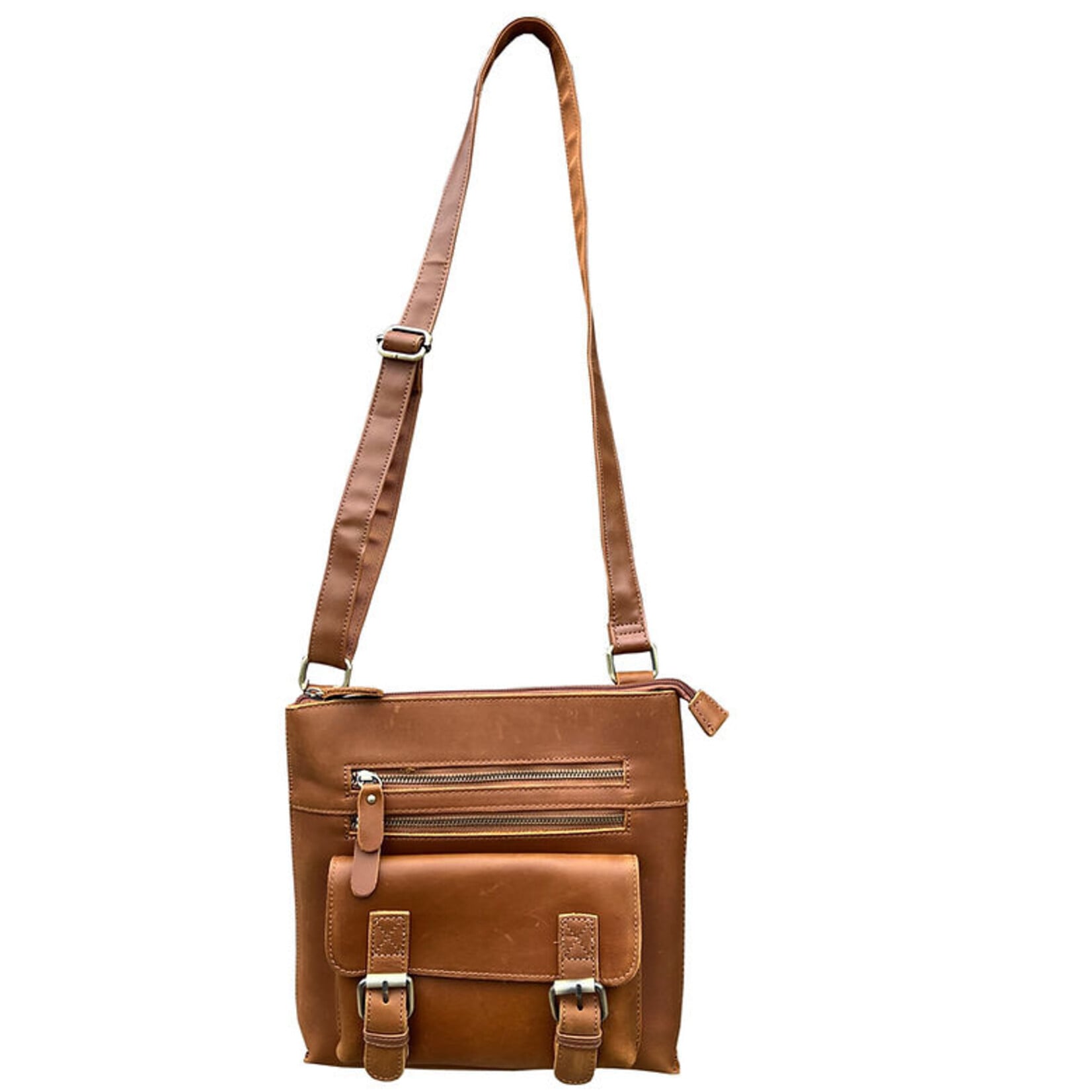R Leathers W016 LBN - Light Brown - Crazy Horse  Leather Crossbody Shoulder Bag