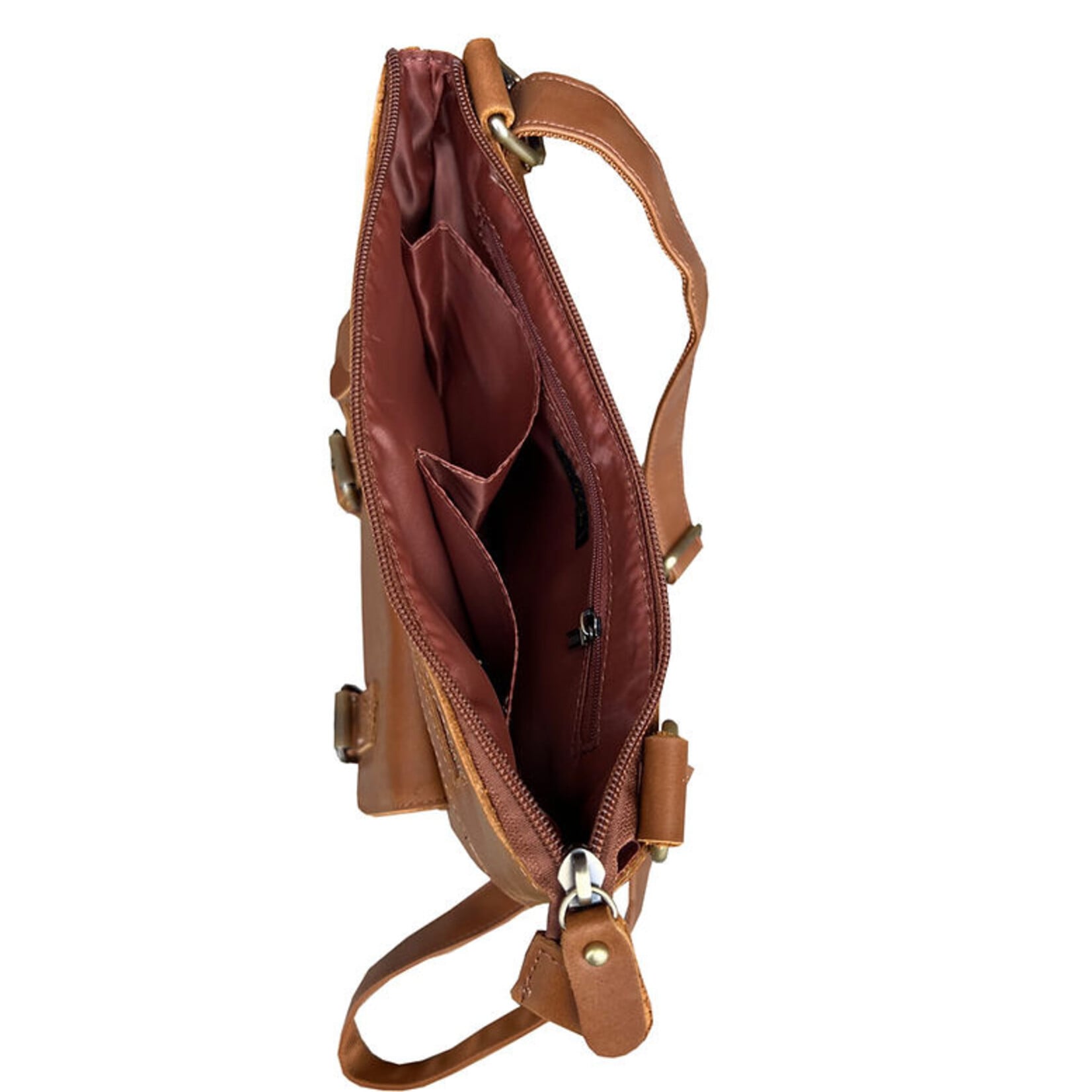 R Leathers W016 LBN - Light Brown - Crazy Horse  Leather Crossbody Shoulder Bag