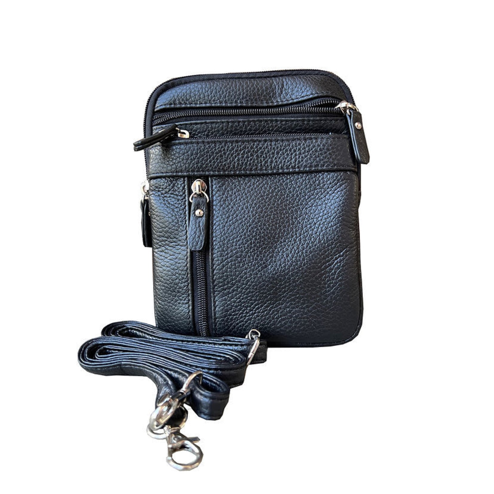 R Leathers W018 BK - Cowhide Leather Crossbody - Black