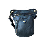 R Leathers W027 BK - Cowhide Crossbody Shoulder Bag / Fanny Pack / Leg Bag - Black