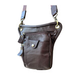 R Leathers W027 BN - Cowhide Crossbody Shoulder Bag / Fanny Pack / Leg Bag - Brown