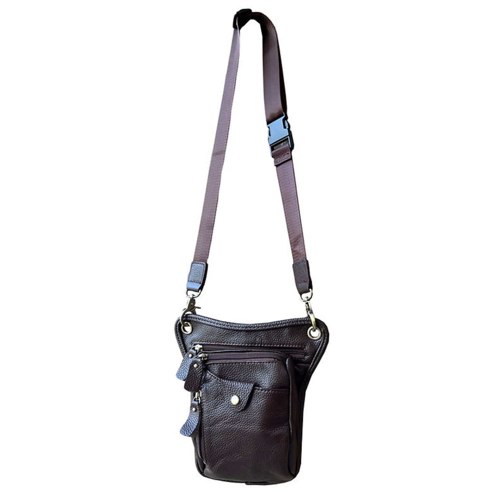 R Leathers W027 BN - Cowhide Crossbody Shoulder Bag / Fanny Pack / Leg Bag - Brown