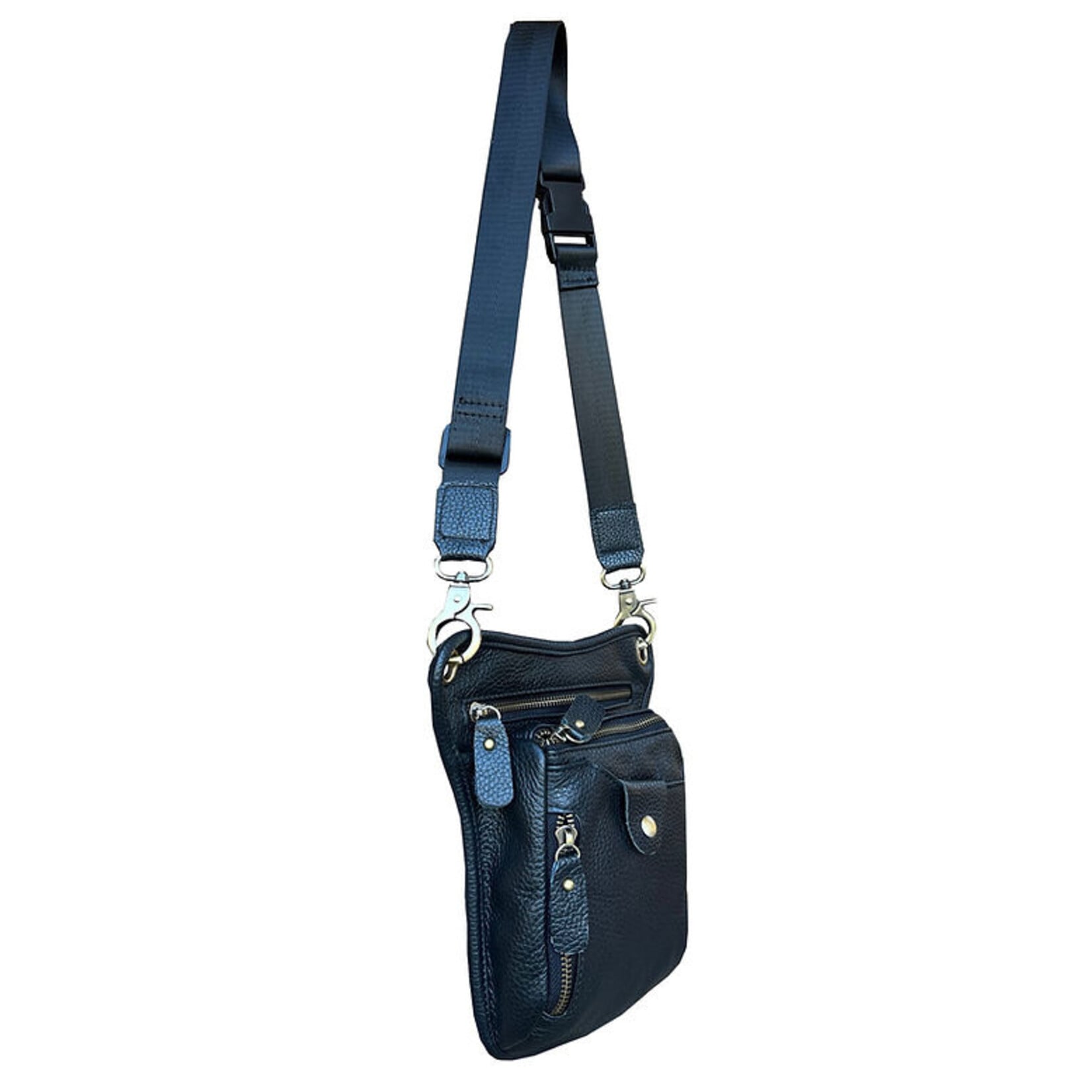 R Leathers W027 BN - Cowhide Crossbody Shoulder Bag / Fanny Pack / Leg Bag - Brown