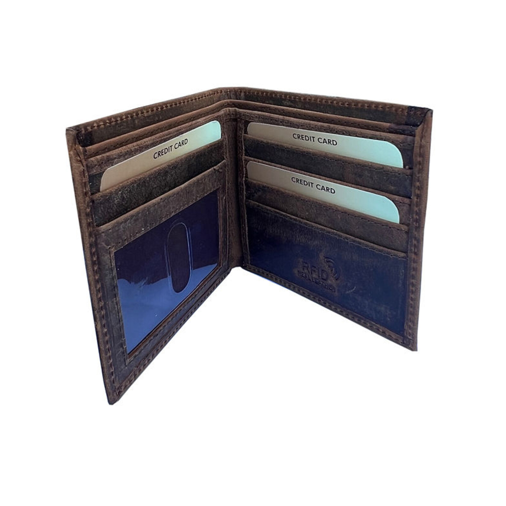 R Leathers 3130 RF BN - Brown - Top Vintage Cowhide Leather Bi-Fold Wallet