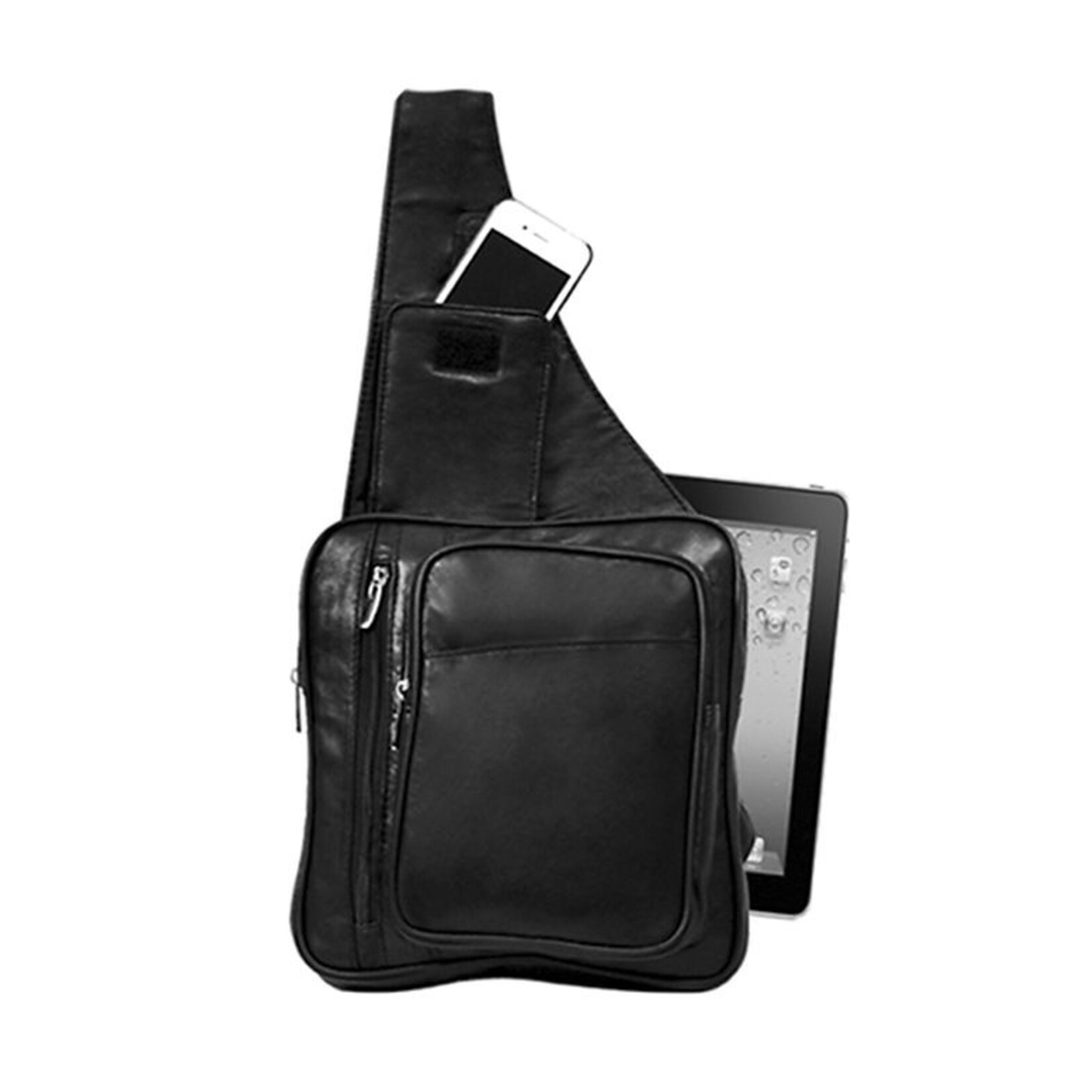 R Leathers RM001 BN - Brown - Cowhide Sling Purse w/Water Bottle & Phone Holder