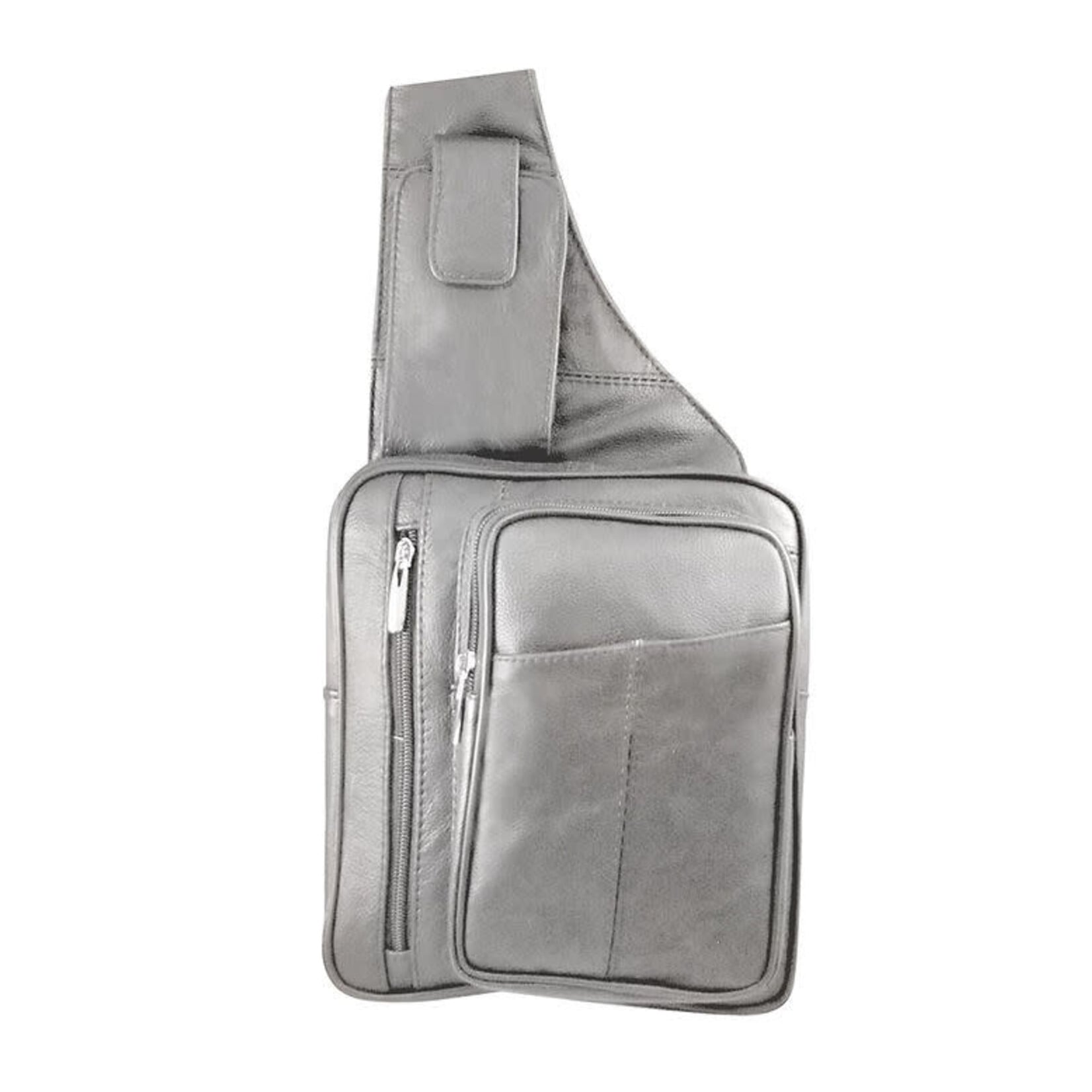 R Leathers RM001 GRY - Gray - Cowhide Sling Purse w/Water Bottle & Phone Holder