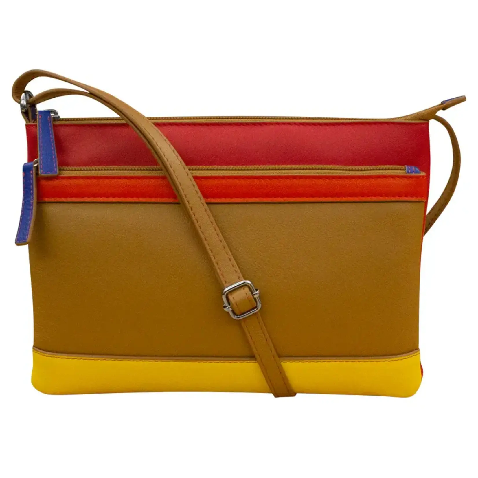 Leather Handbags and Accessories 6028 Rainbow Multi - Double Zip Crossbody