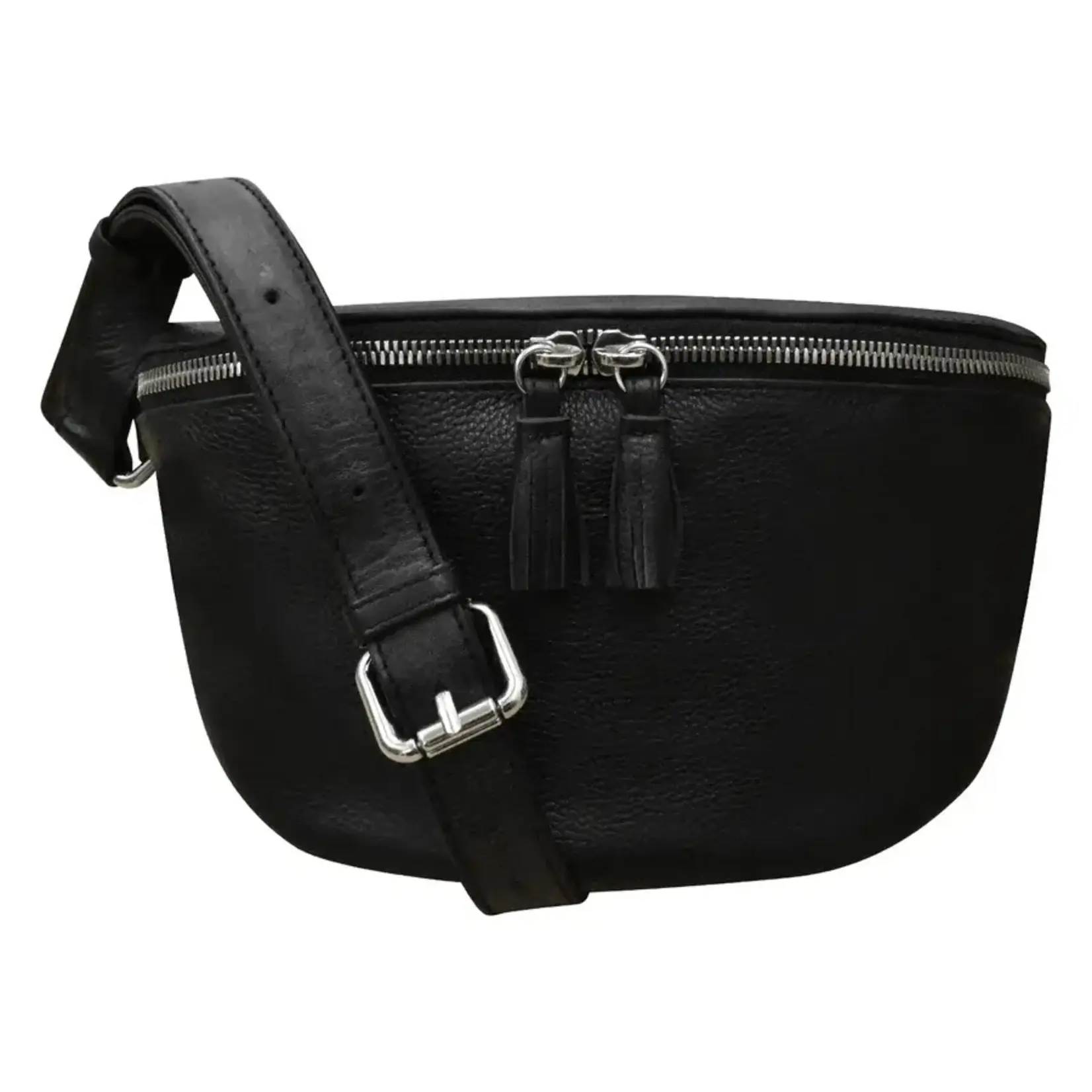 Leather Handbags and Accessories 6240 Leather Belt Bag with Metallic Zip Closure