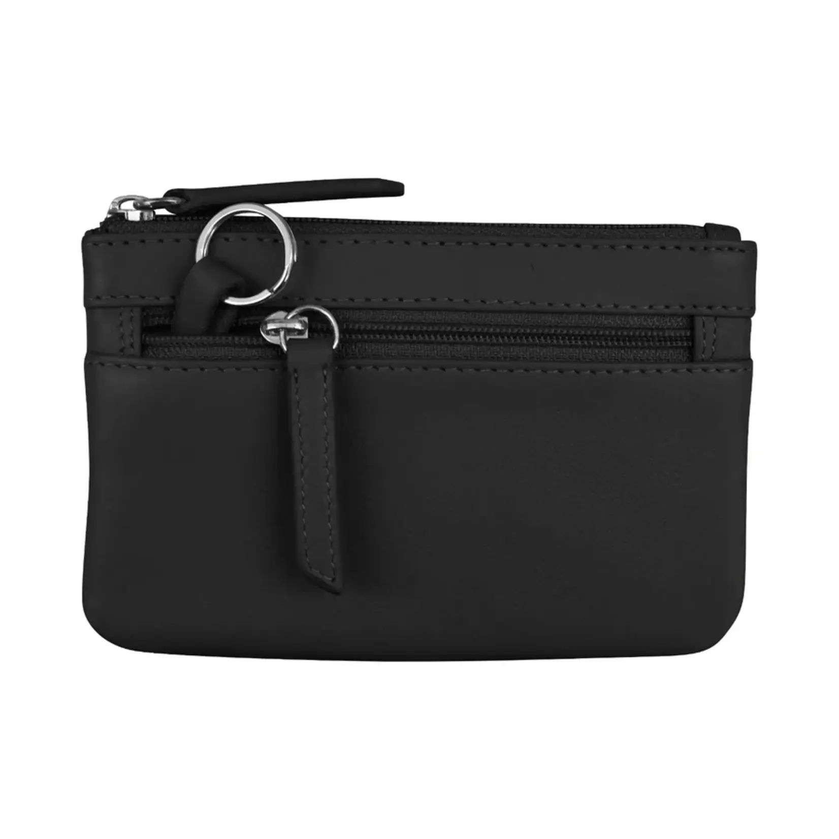 Leather Handbags and Accessories 6413 Black - Coin Holder with Key Ring