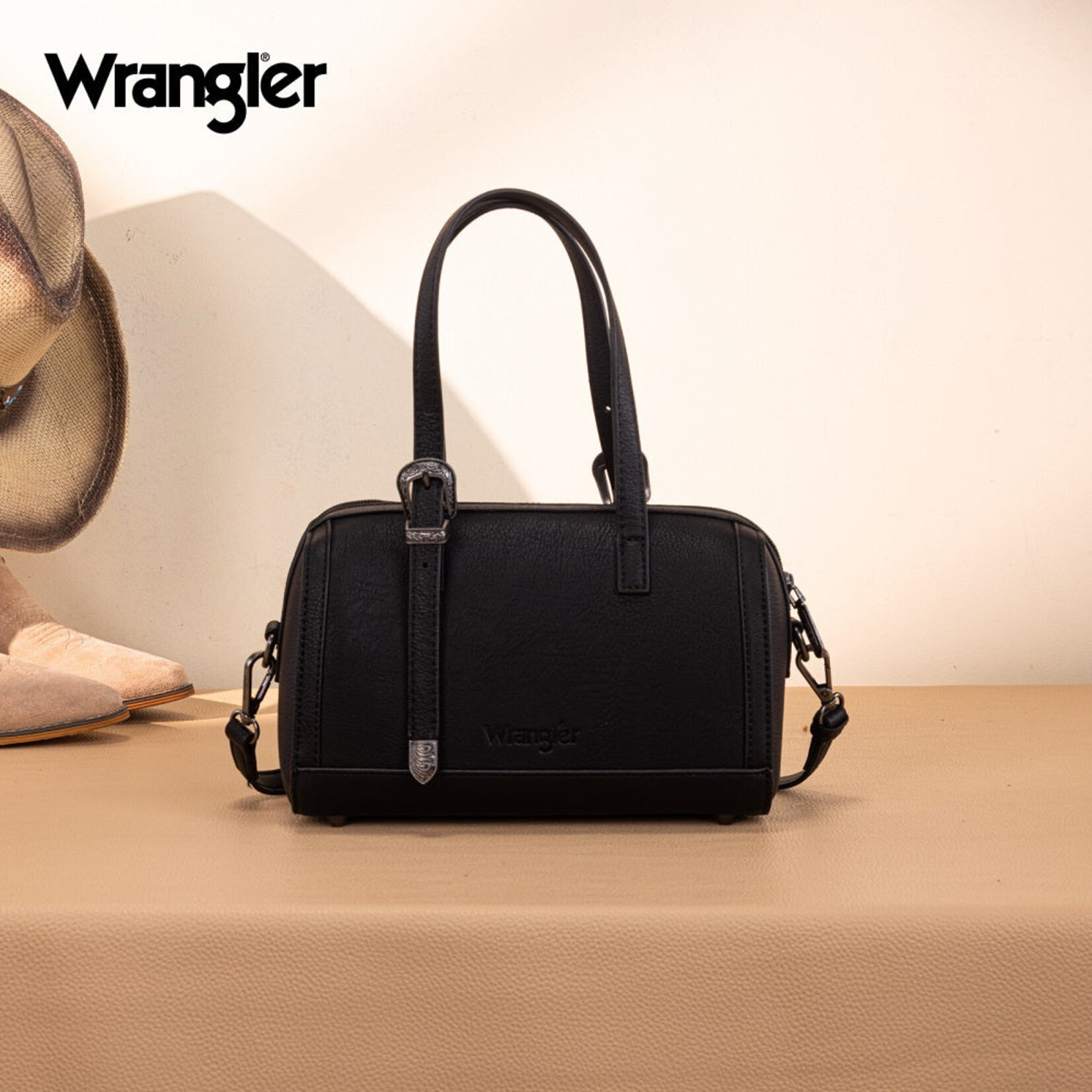 Wrangler WG292-9012BK - Black - Wrangler Horseshoe Cutout Mini Boston Crossbody Bag