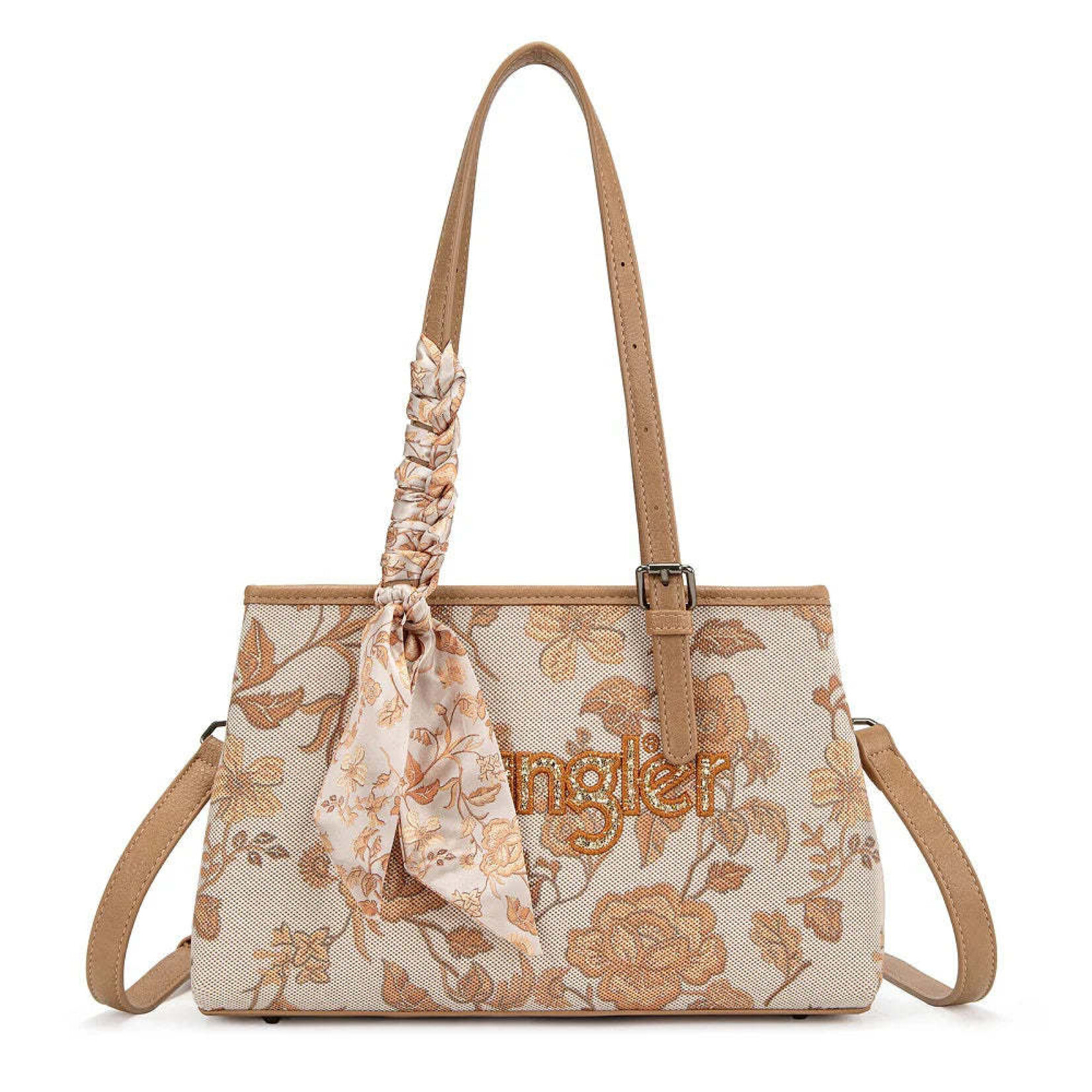 Wrangler WG510-8130GD - Gold - Wrangler Floral Braided Scarf Tote / Crossbody Bag