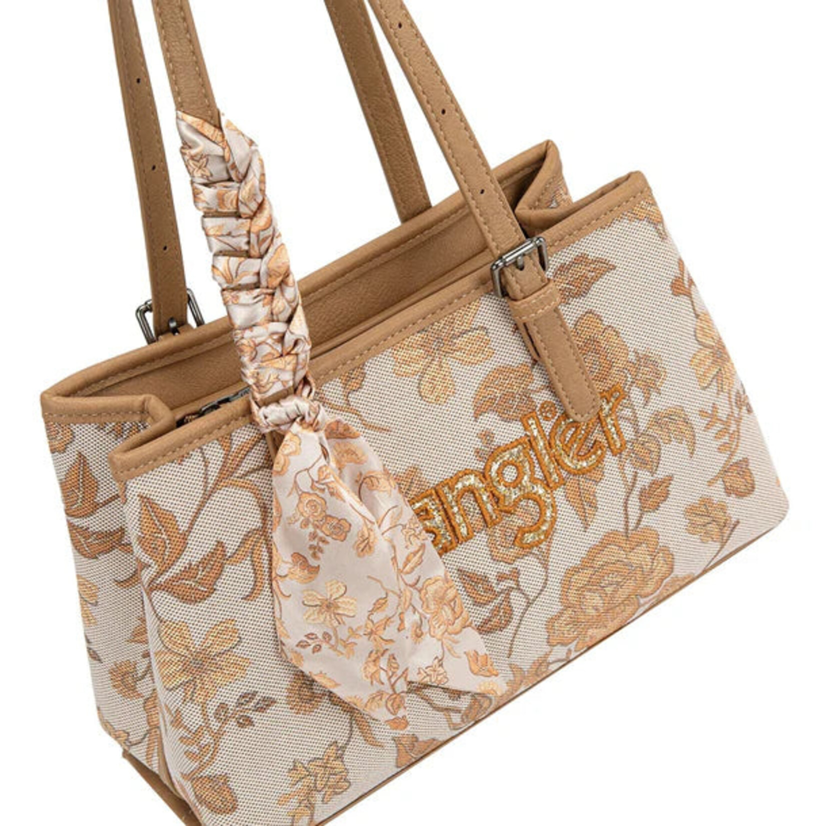 Wrangler WG510-8130GD - Gold - Wrangler Floral Braided Scarf Tote / Crossbody Bag