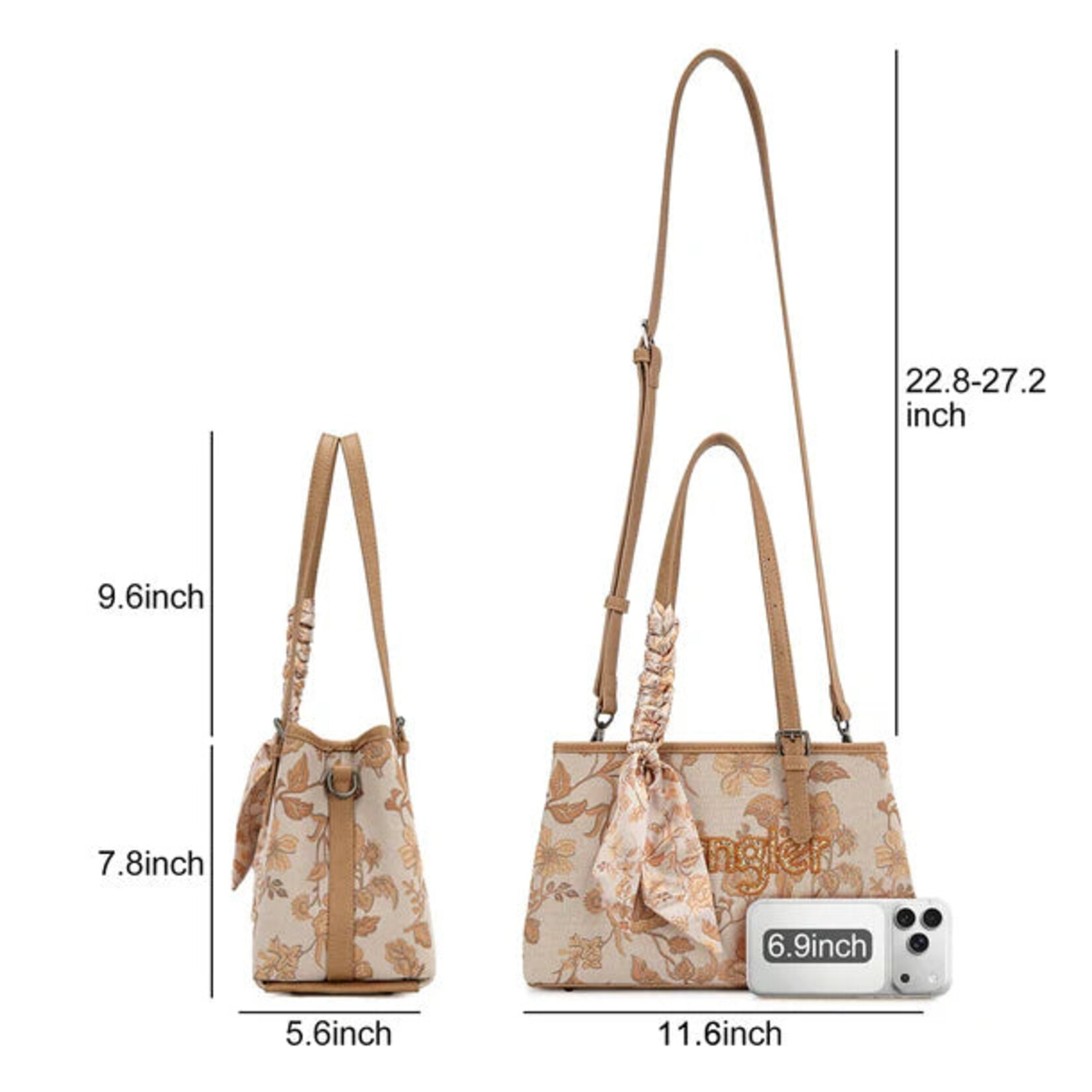 Wrangler WG510-8130GD - Gold - Wrangler Floral Braided Scarf Tote / Crossbody Bag