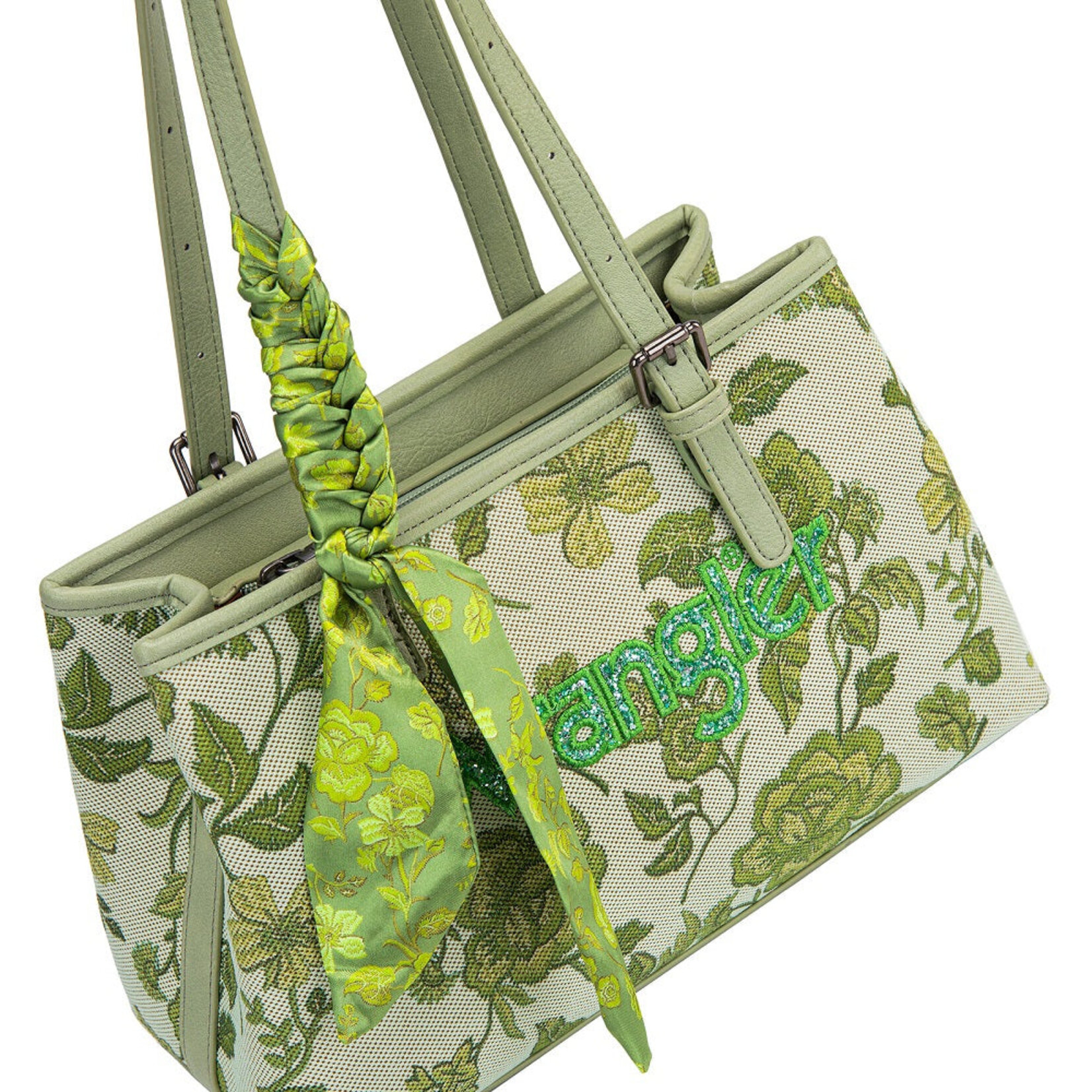 Wrangler WG510-8130GN - Green - Wrangler Floral Braided Scarf Tote / Crossbody Bag