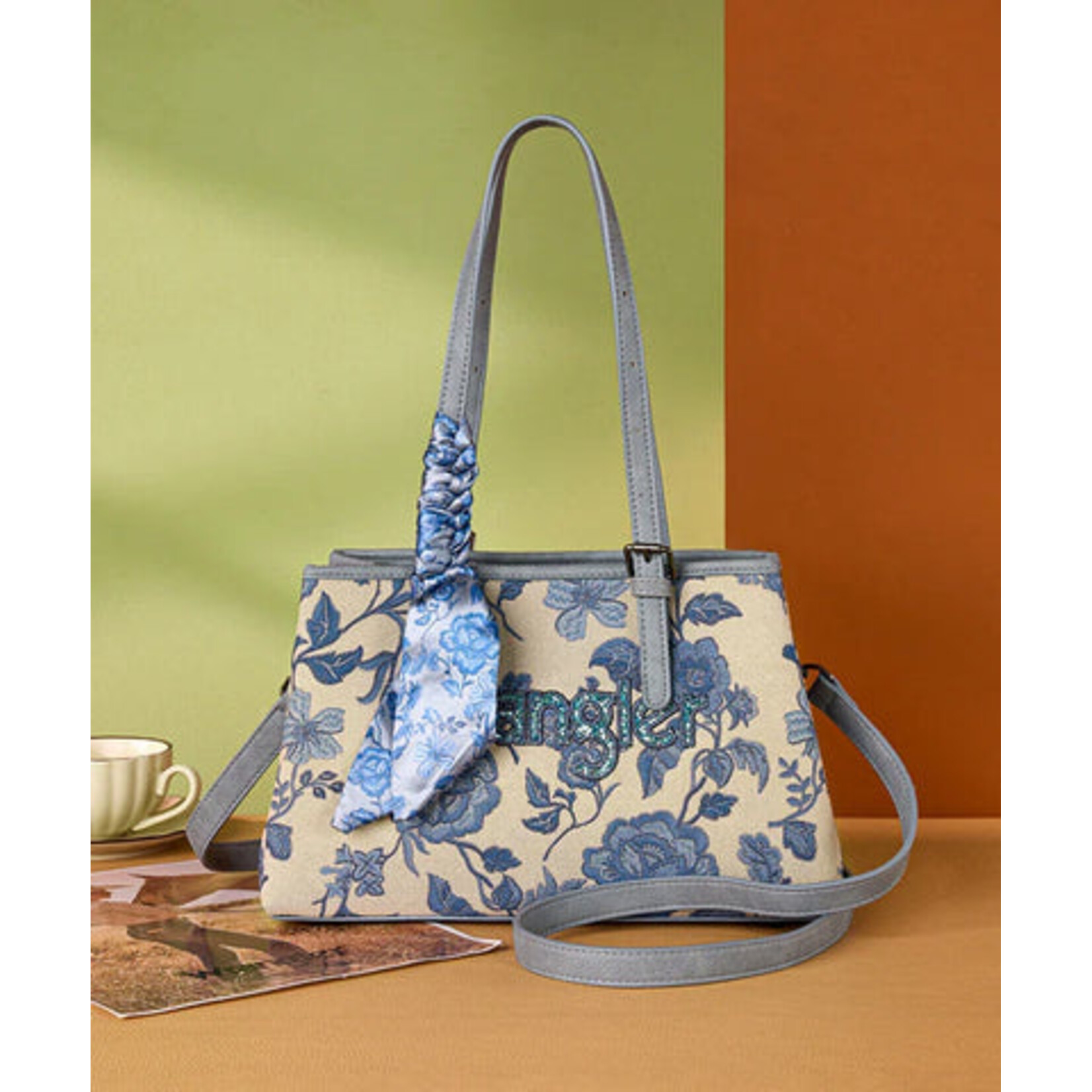Wrangler WG510-8130JN - Jean - Wrangler Floral Braided Scarf Tote / Crossbody Bag