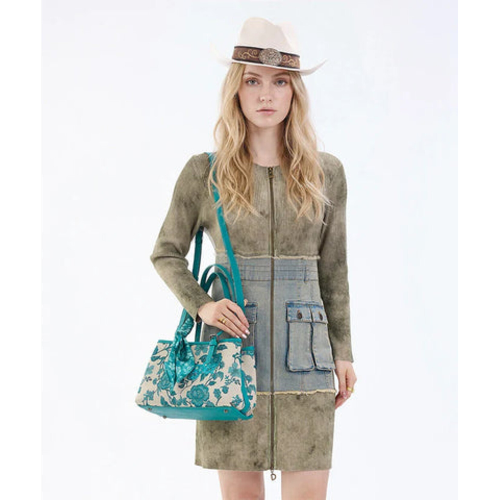 Wrangler WG510-8130TQ - Turquoise - Wrangler Floral Braided Scarf Tote / Crossbody Bag
