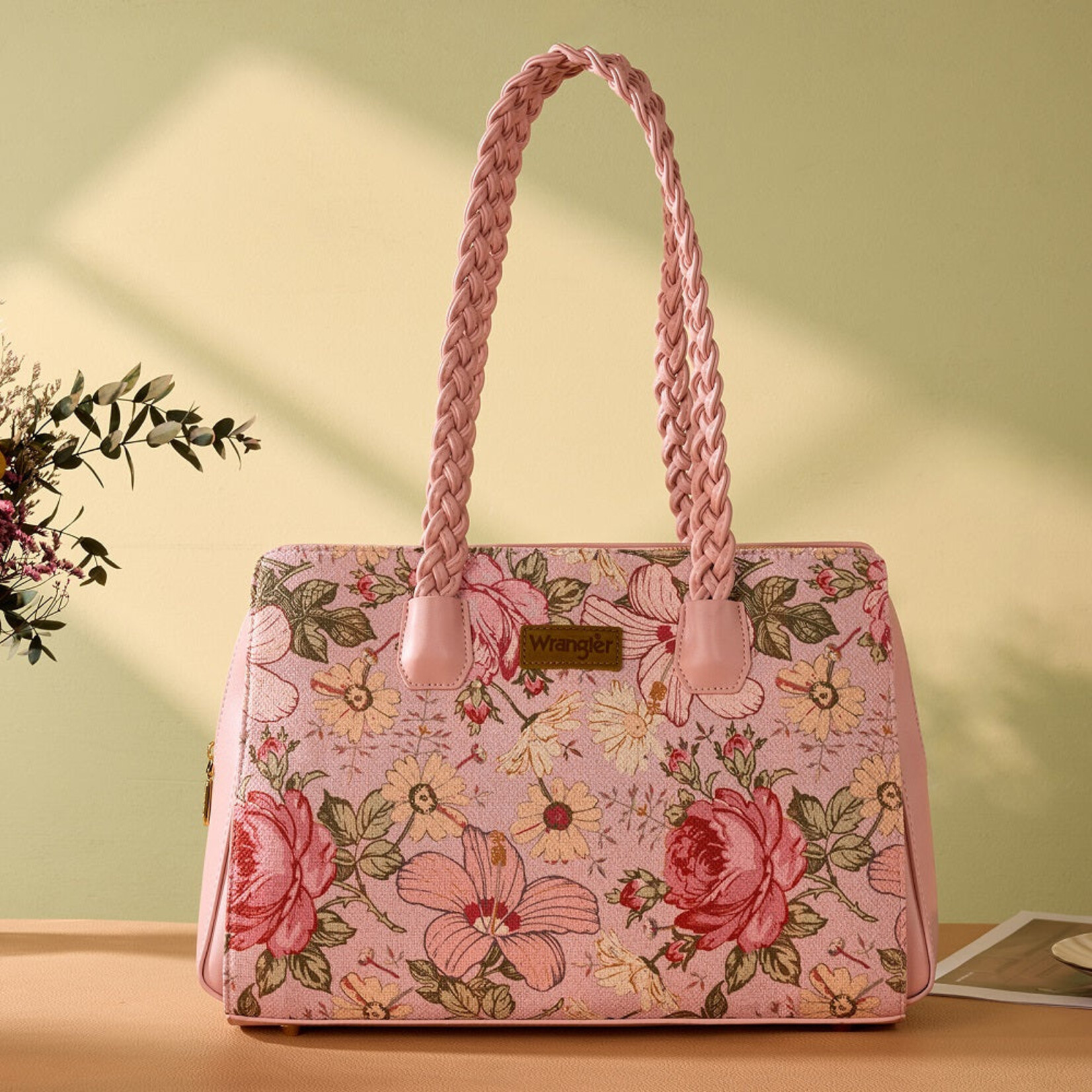 Wrangler WG438-8130PK - Pink - Wrangler Floral Print Braided Satchel Bag