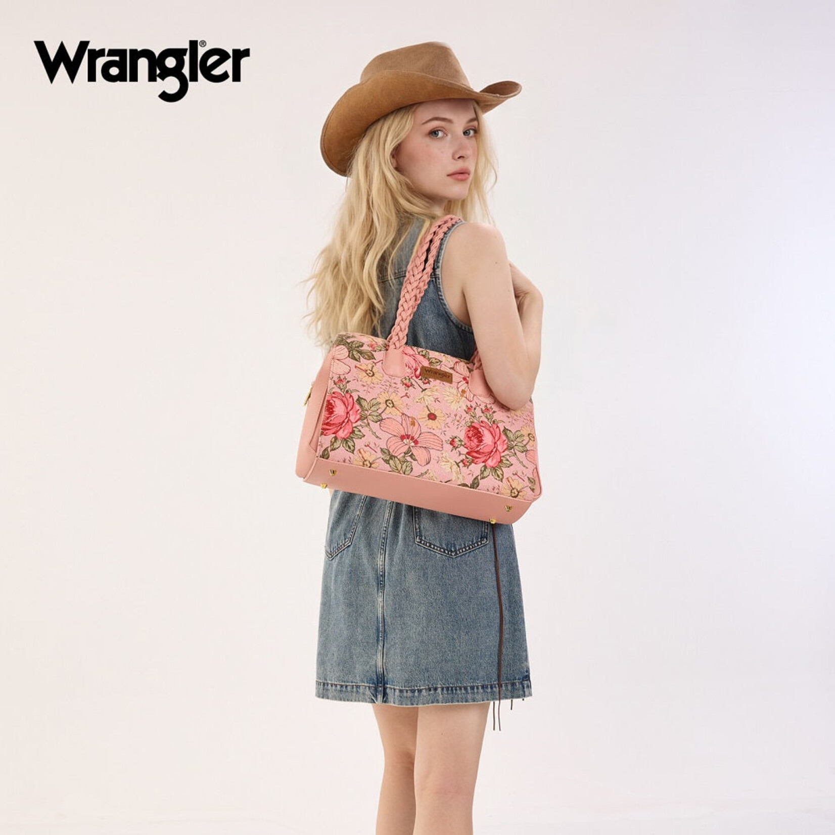 Wrangler WG438-8130PK - Pink - Wrangler Floral Print Braided Satchel Bag