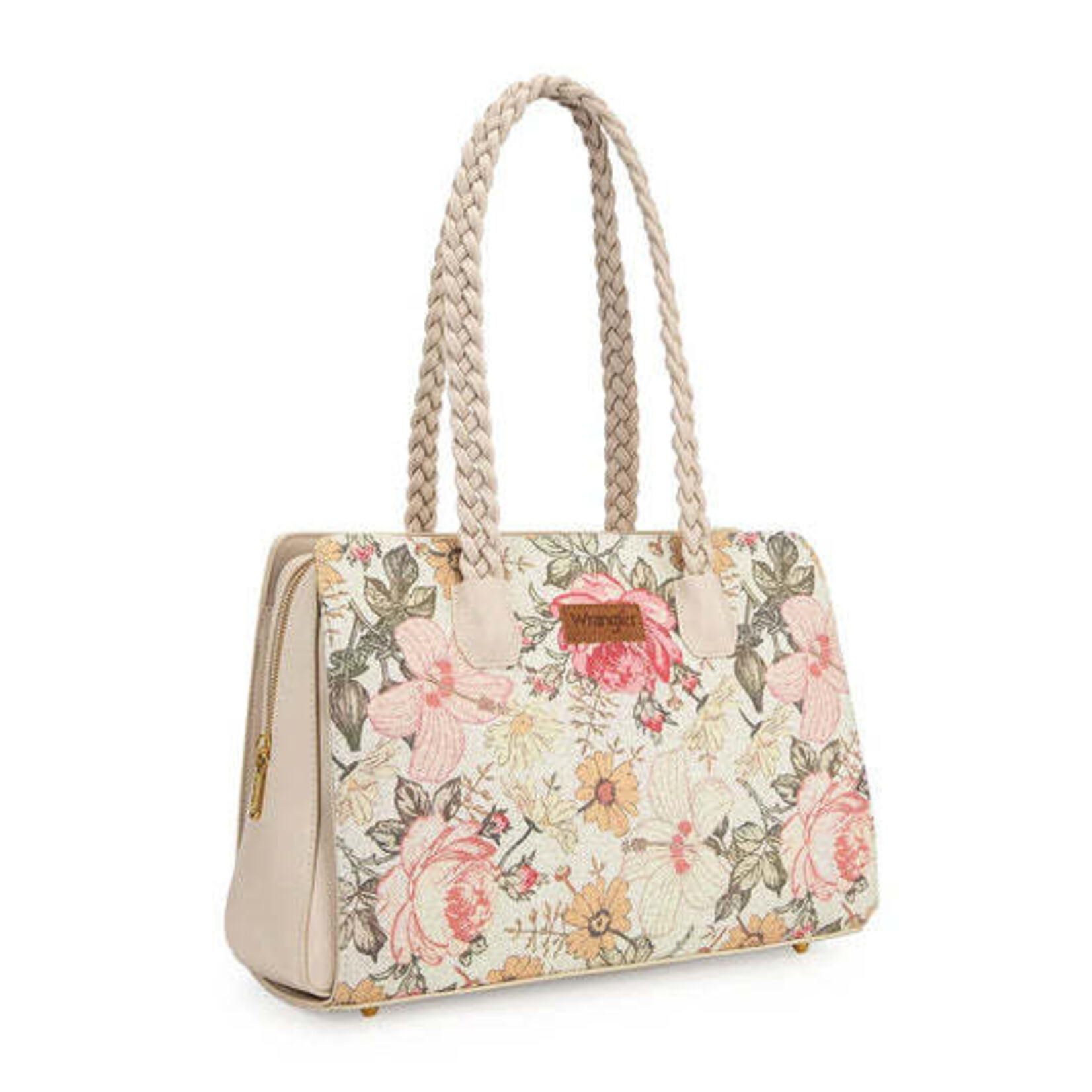 Wrangler WG438-8130TN - Tan - Wrangler Floral Print Braided Satchel Bag