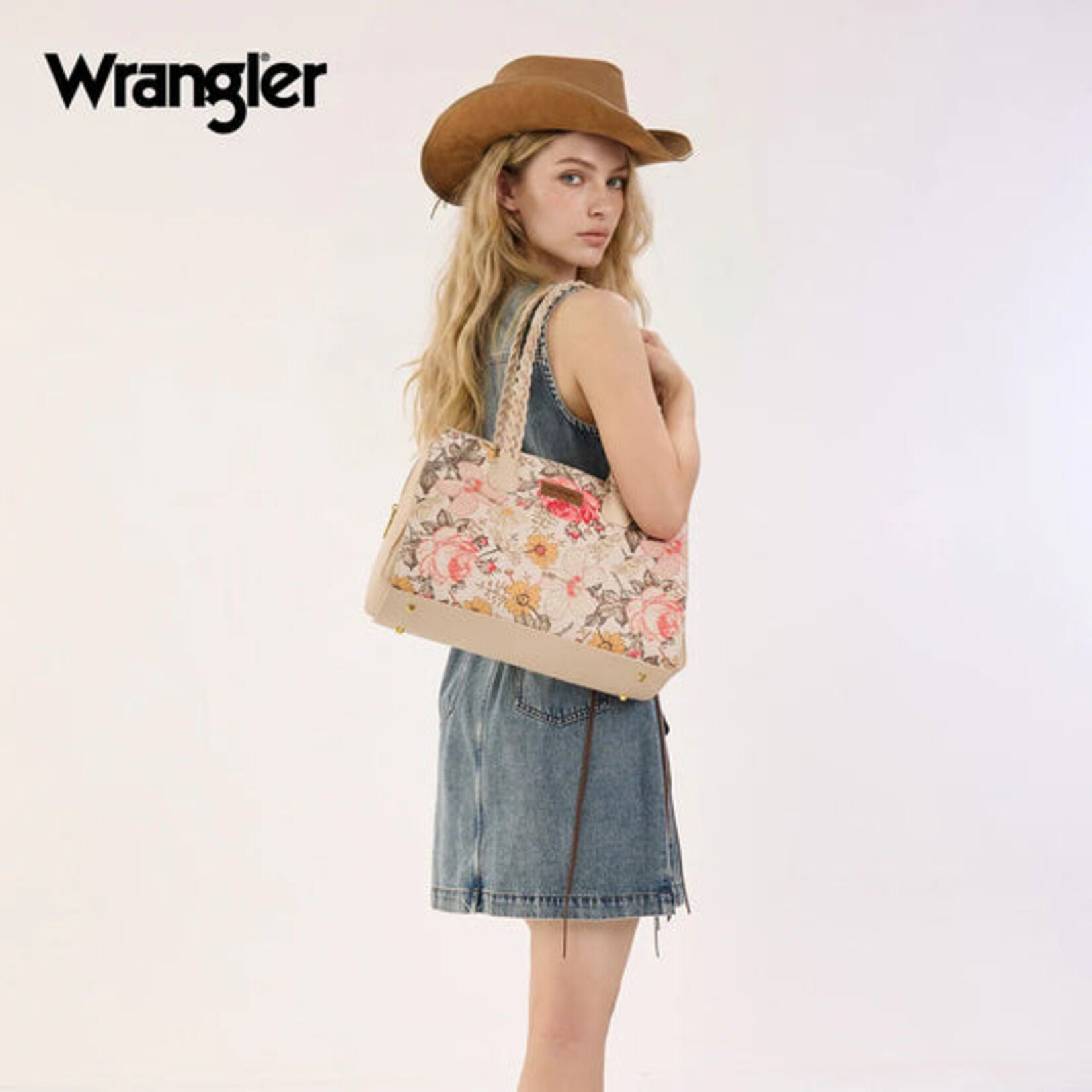 Wrangler WG438-8130TN - Tan - Wrangler Floral Print Braided Satchel Bag