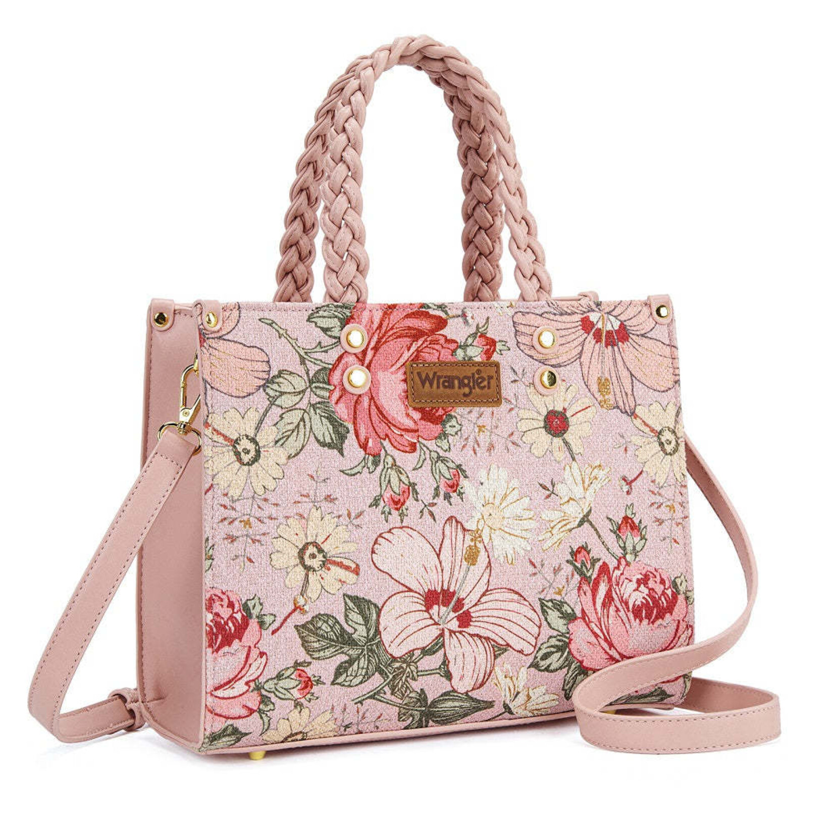 Wrangler WG438-8120PK - Pink - Wrangler Floral Print Braided Tote