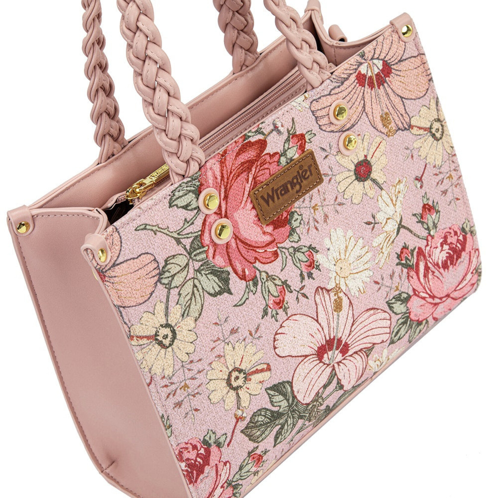 Wrangler WG438-8120PK - Pink - Wrangler Floral Print Braided Tote