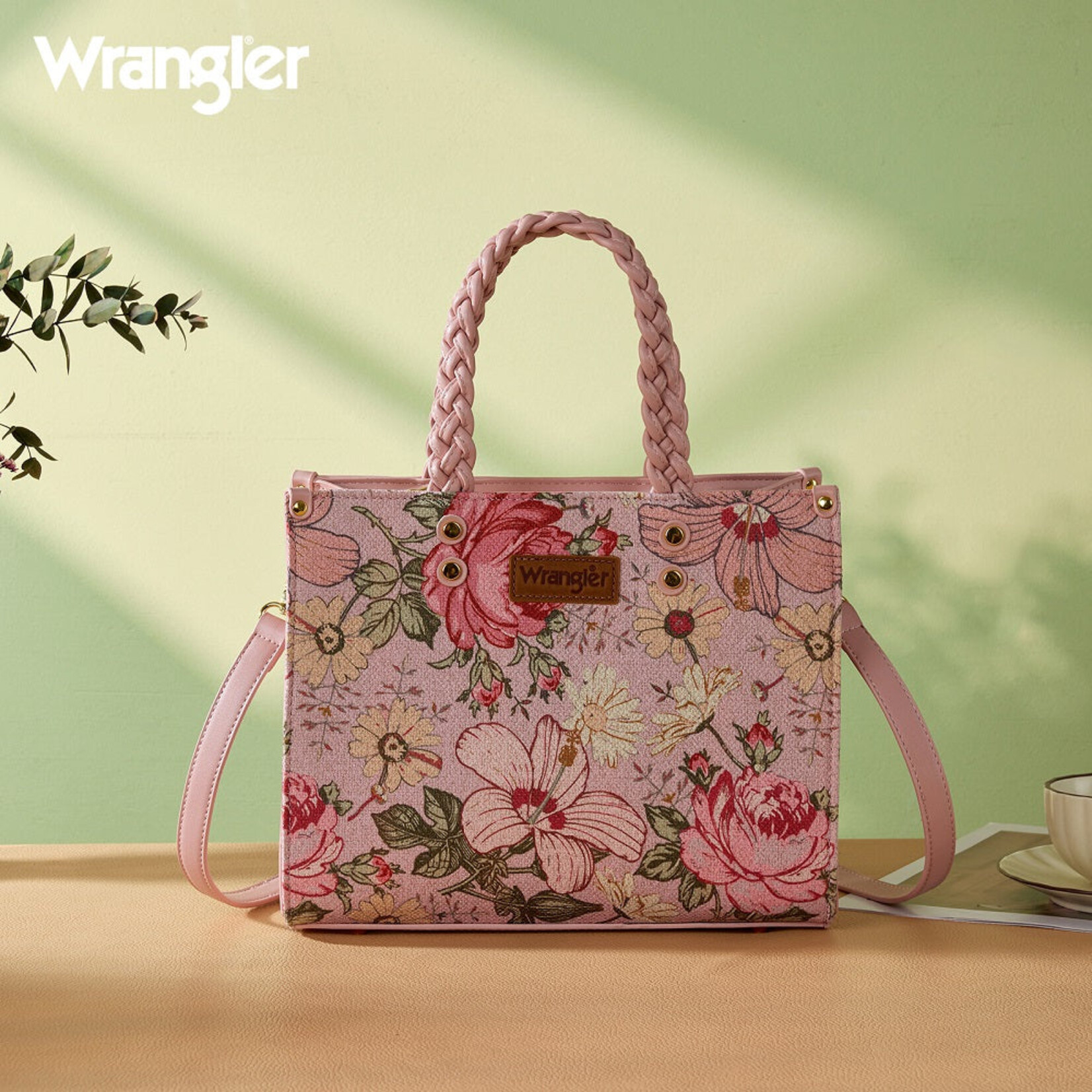 Wrangler WG438-8120PK - Pink - Wrangler Floral Print Braided Tote