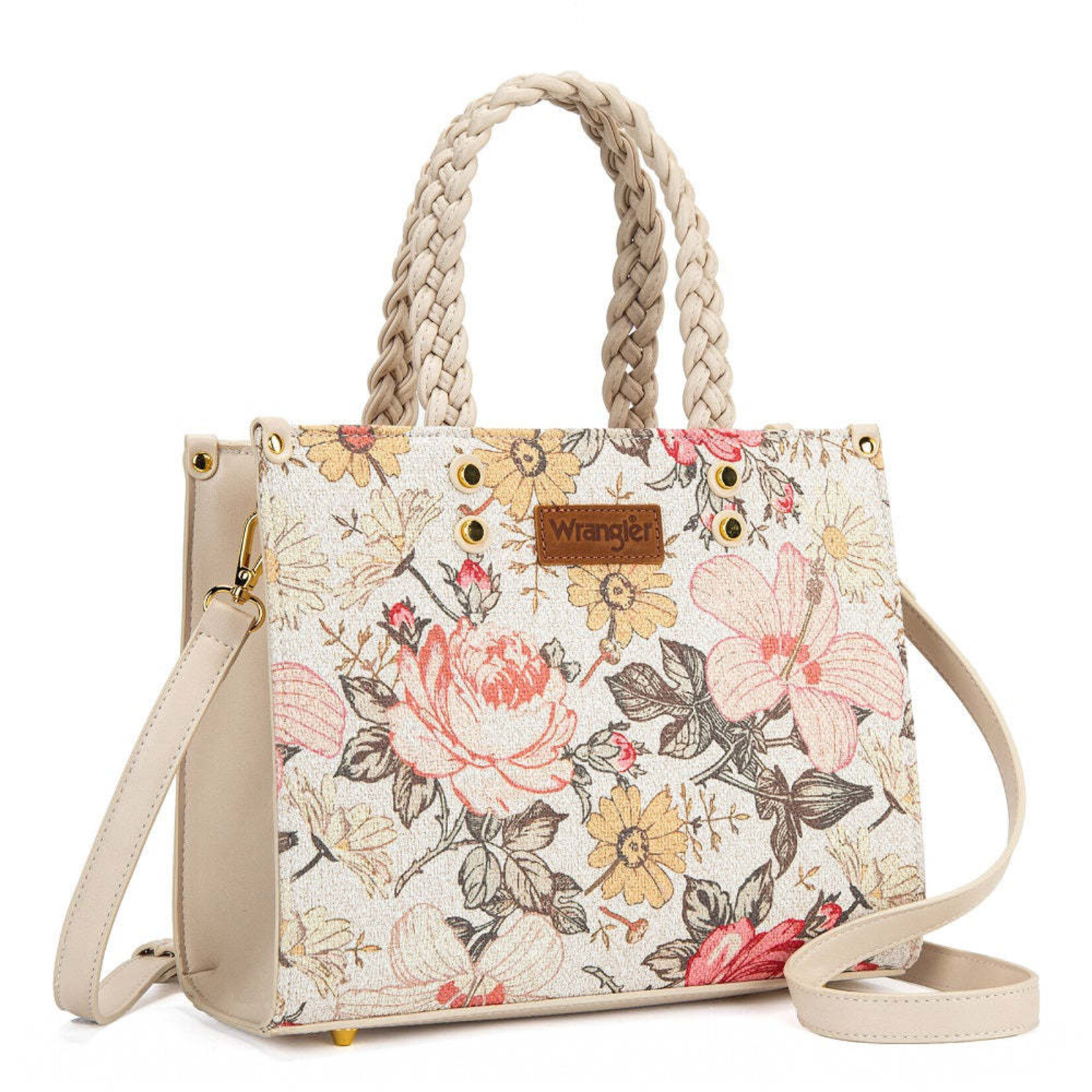 Wrangler WG438-8120TN - Tan - Wrangler Floral Print Braided Tote