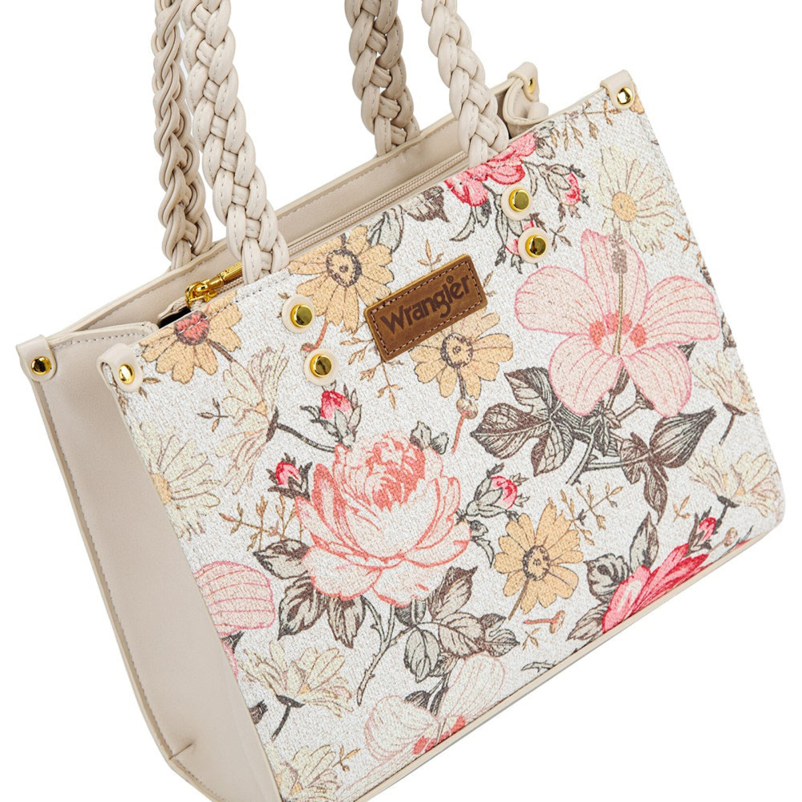 Wrangler WG438-8120TN - Tan - Wrangler Floral Print Braided Tote