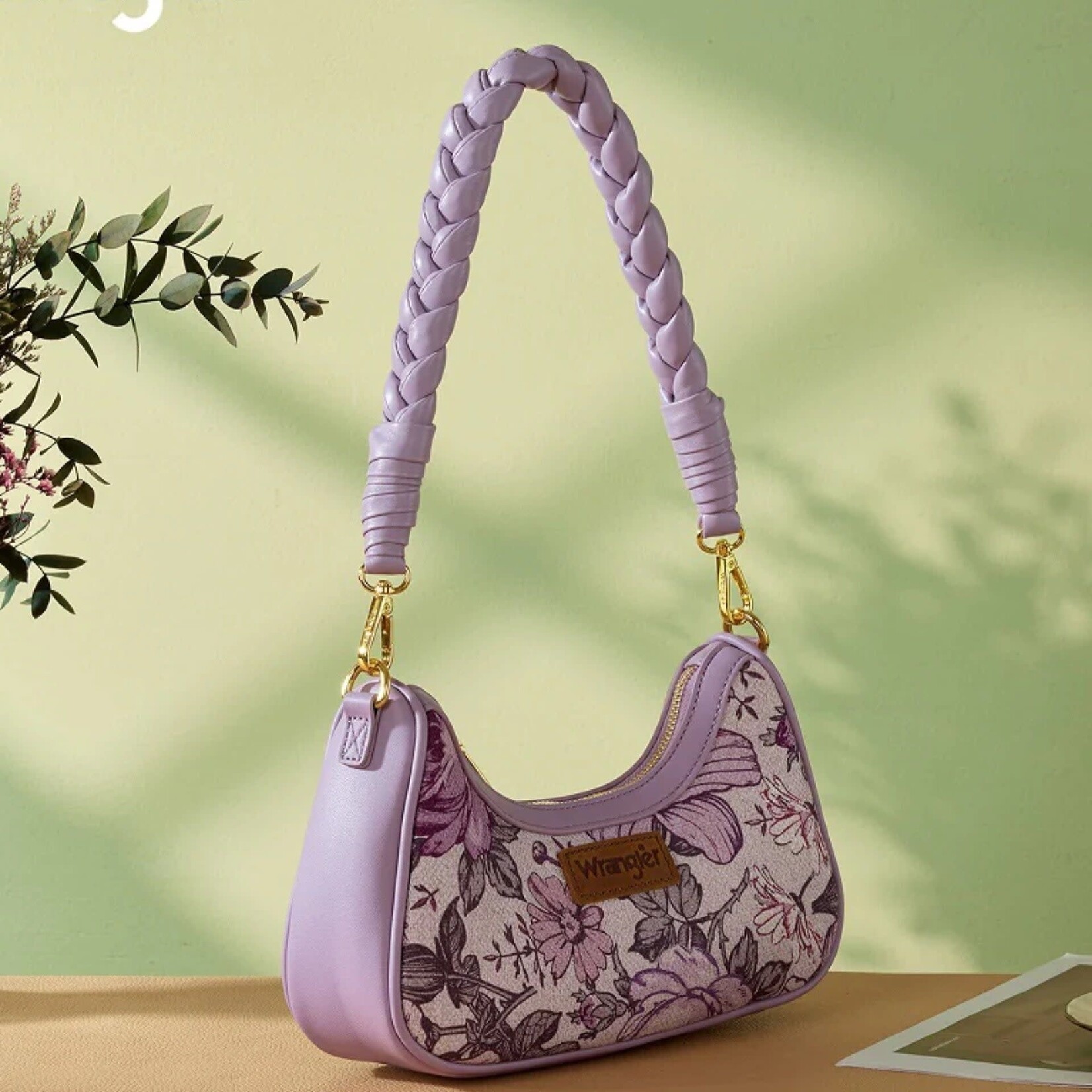Wrangler WG438-818LPP - Light Purple - Wrangler Floral Print Braided Hobo Bag