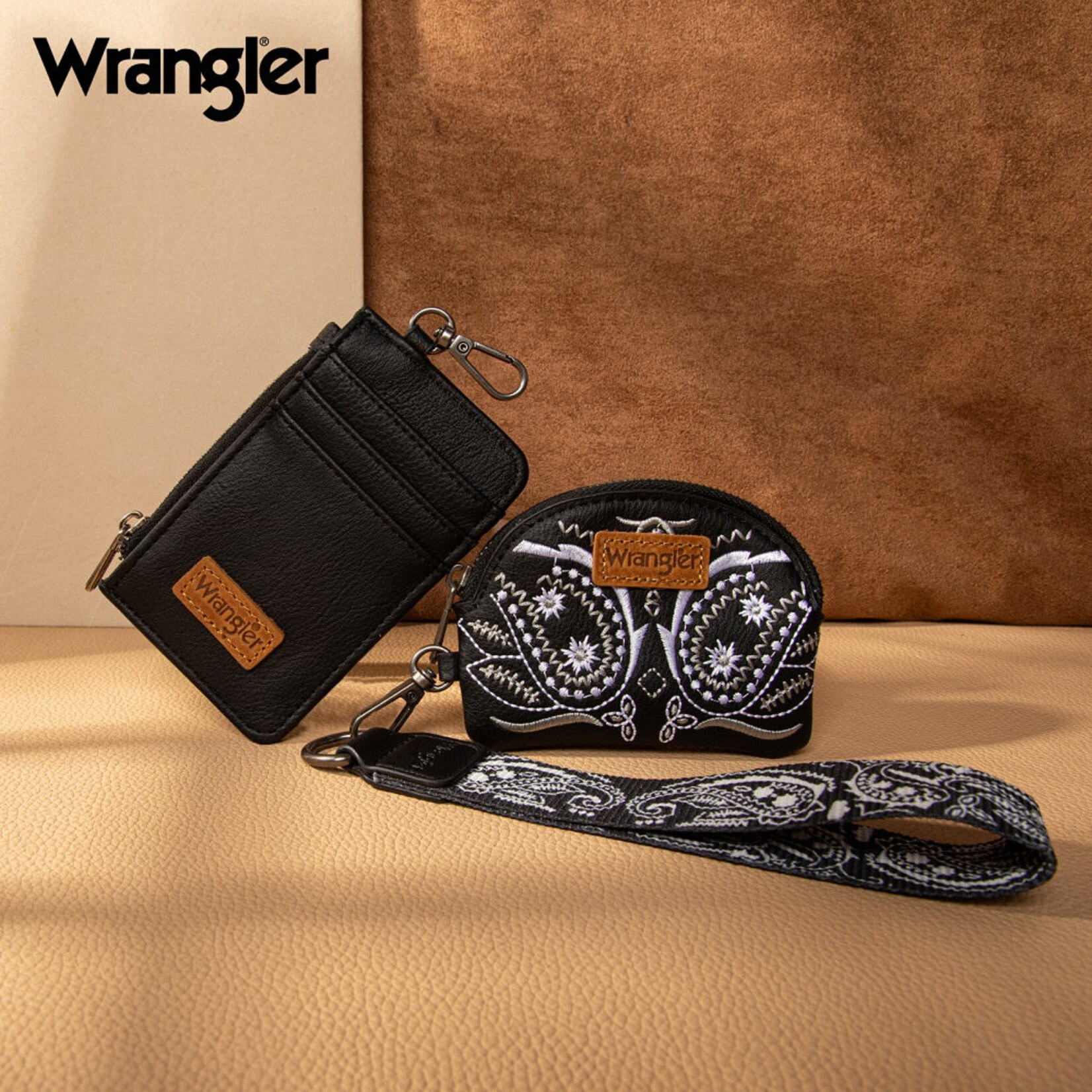 Wrangler WG331-W0051BK - Black - Wrangler Paisley RFID Blocking Card Coin Pouch Set