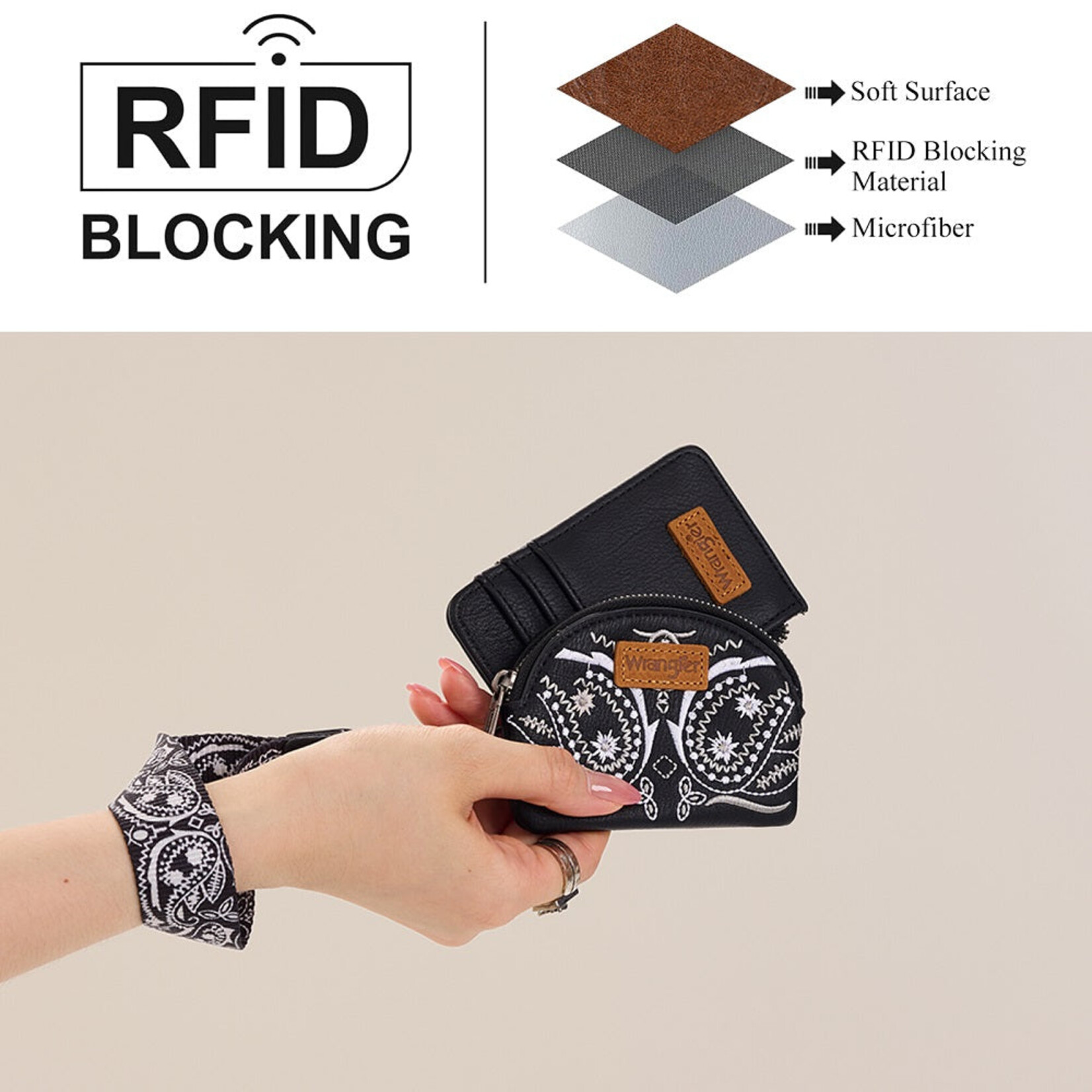 Wrangler WG331-W0051BK - Black - Wrangler Paisley RFID Blocking Card Coin Pouch Set