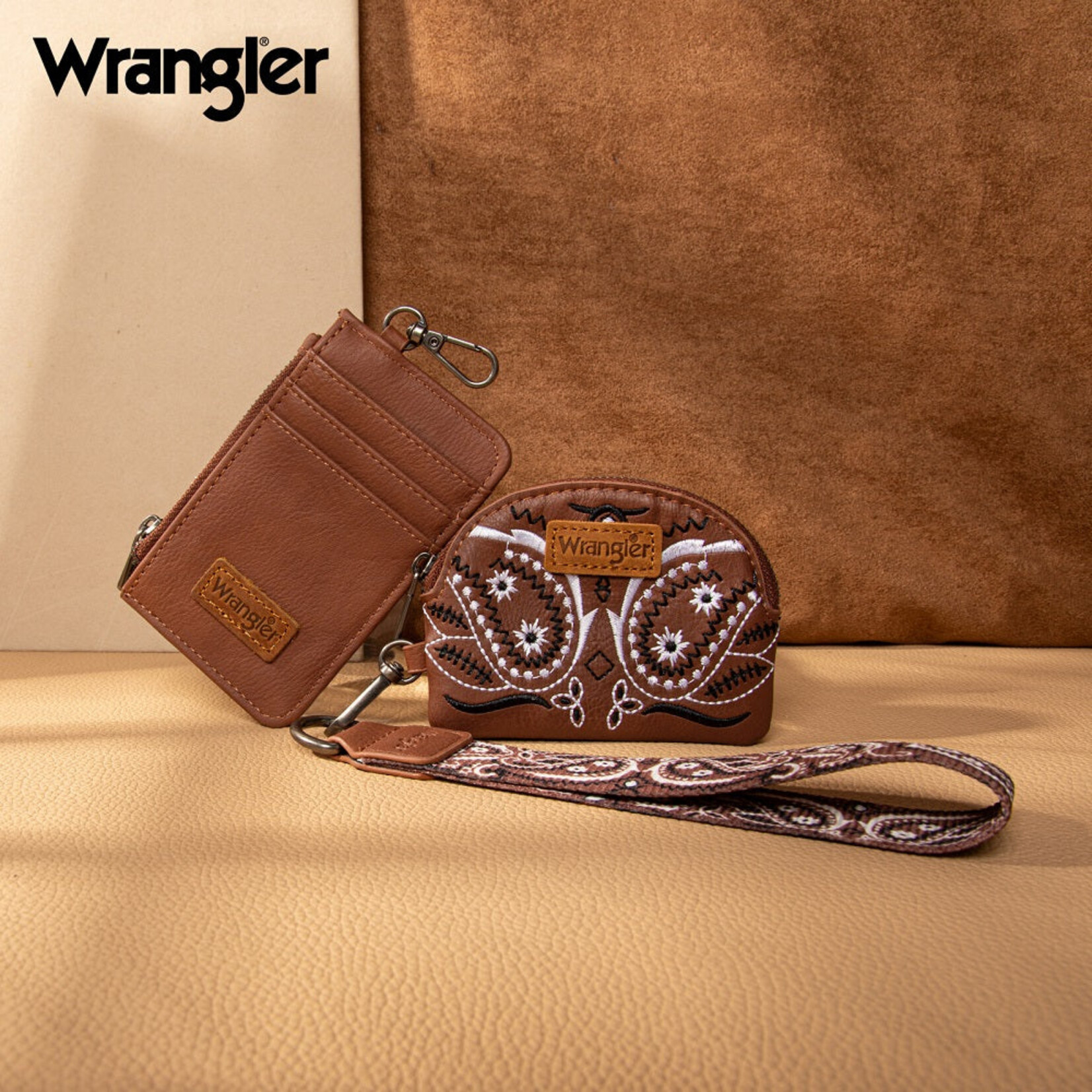 Wrangler WG331-W0051BR - Brown - Wrangler Paisley RFID Blocking Card Coin Pouch Set