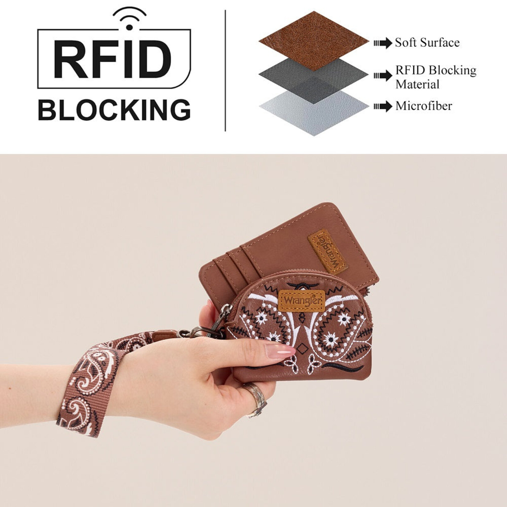 Wrangler WG331-W0051BR - Brown - Wrangler Paisley RFID Blocking Card Coin Pouch Set
