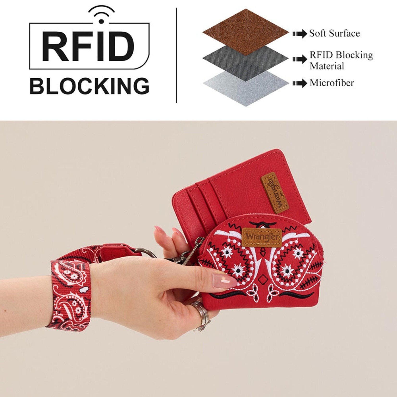 Wrangler WG331-W0051RD - Red - Wrangler Paisley RFID Blocking Card Coin Pouch Set