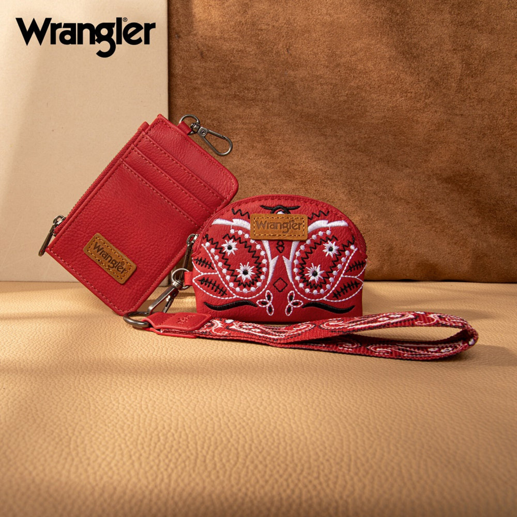Wrangler WG331-W0051RD - Red - Wrangler Paisley RFID Blocking Card Coin Pouch Set