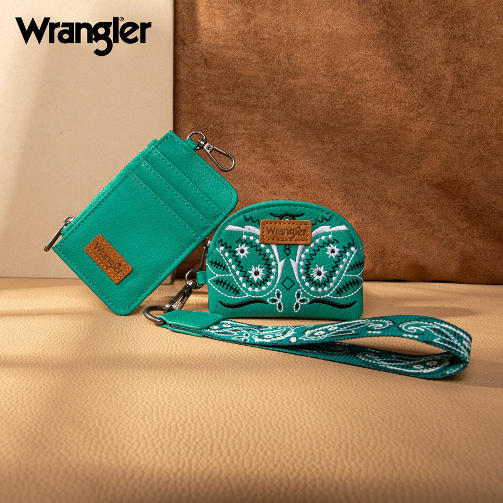 Wrangler WG331-W0051TQ - Turquoise - Wrangler Paisley RFID Blocking Card Coin Pouch Set