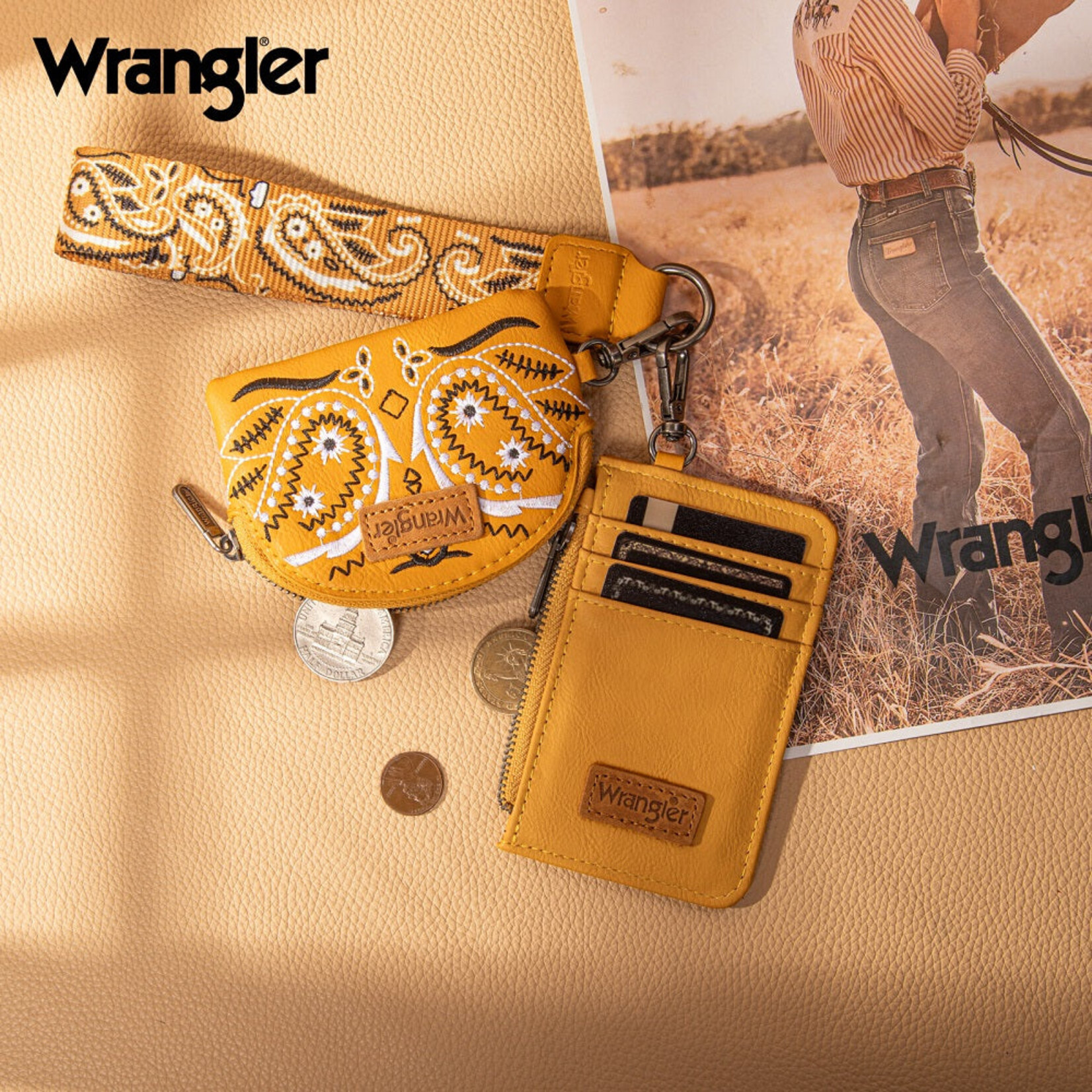 Wrangler WG331-W0051YL - Yellow - Wrangler Paisley RFID Blocking Card Coin Pouch Set