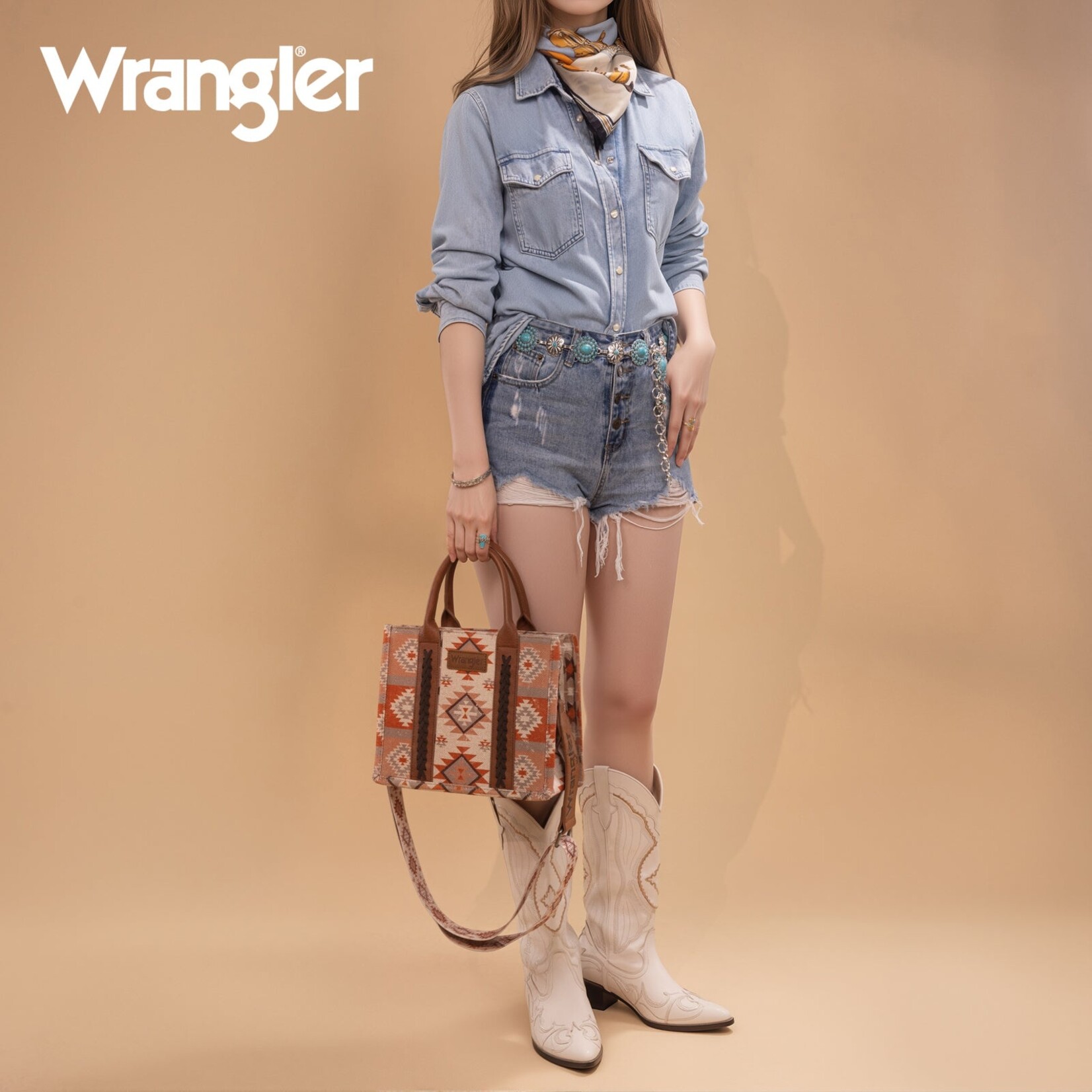 Wrangler WG2209-8120SLBR - Light Brown - Wrangler Aztec Tote/Crossbody