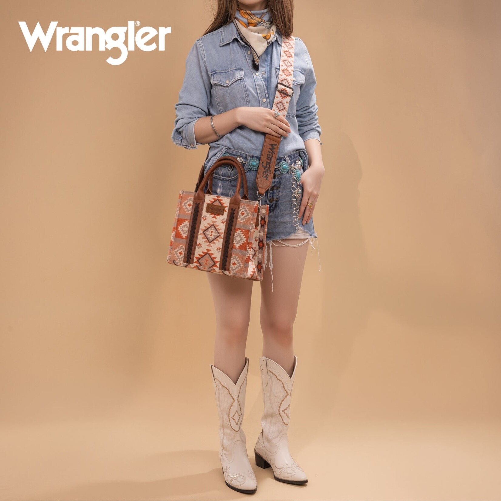 Wrangler WG2209-8120SLBR - Light Brown - Wrangler Aztec Tote/Crossbody