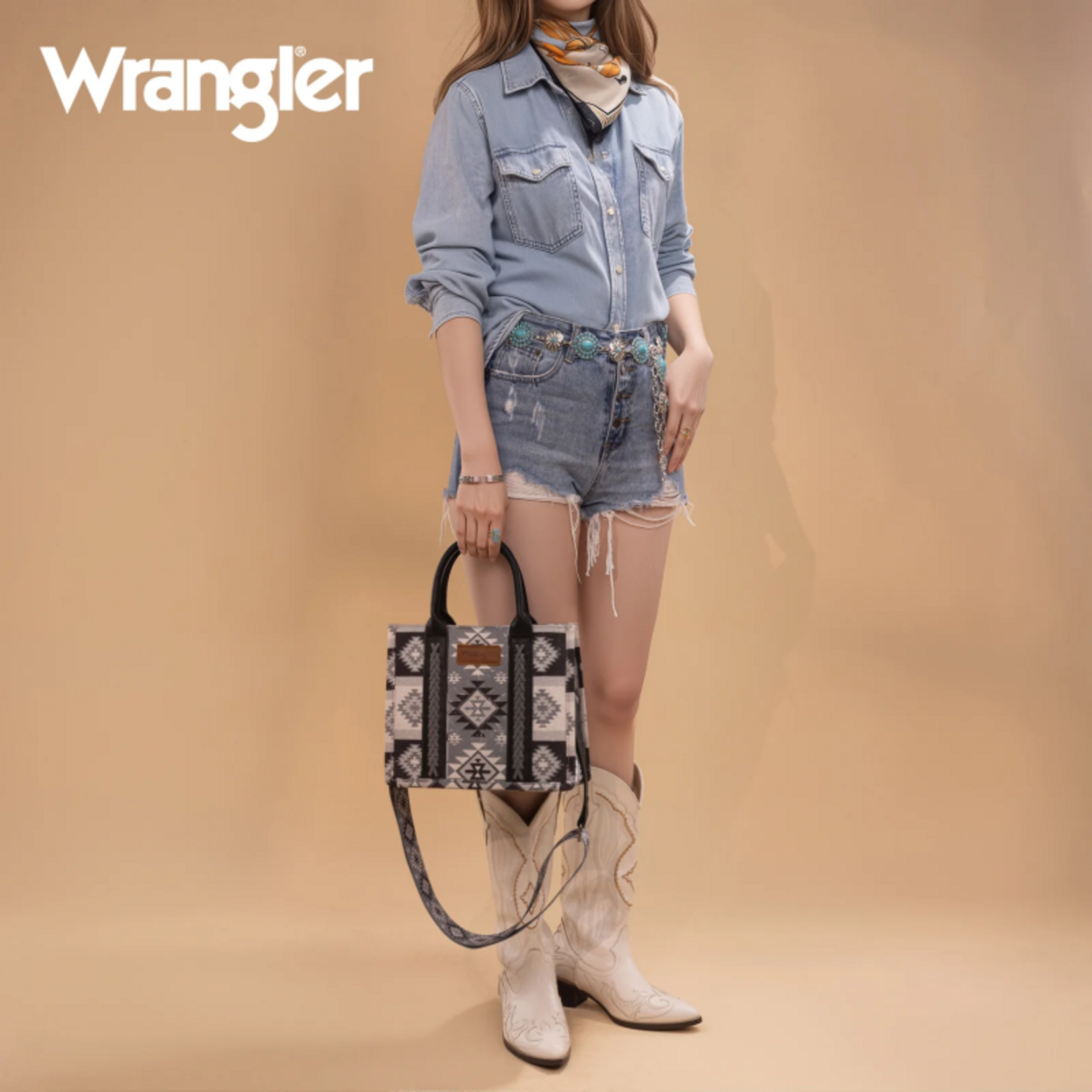 Wrangler WG2209-8120SBK - Black - Wrangler Aztec Tote/Crossbody