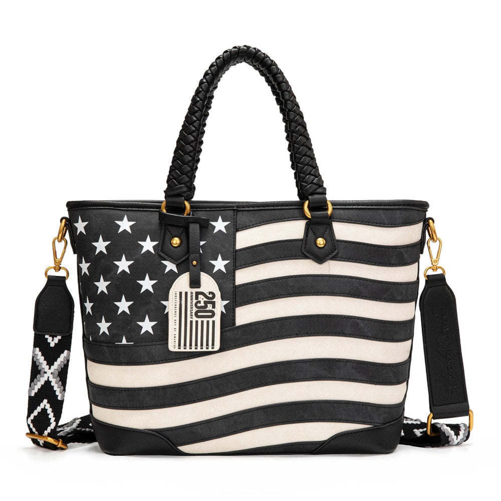 Montana West Inc MW1385G-8317BK - Black - Montana West American Flag Braided Concealed Carry Tote Bag