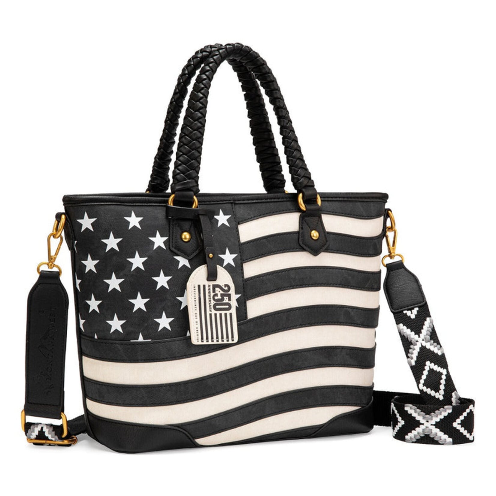 Montana West Inc MW1385G-8317BK - Black - Montana West American Flag Braided Concealed Carry Tote Bag