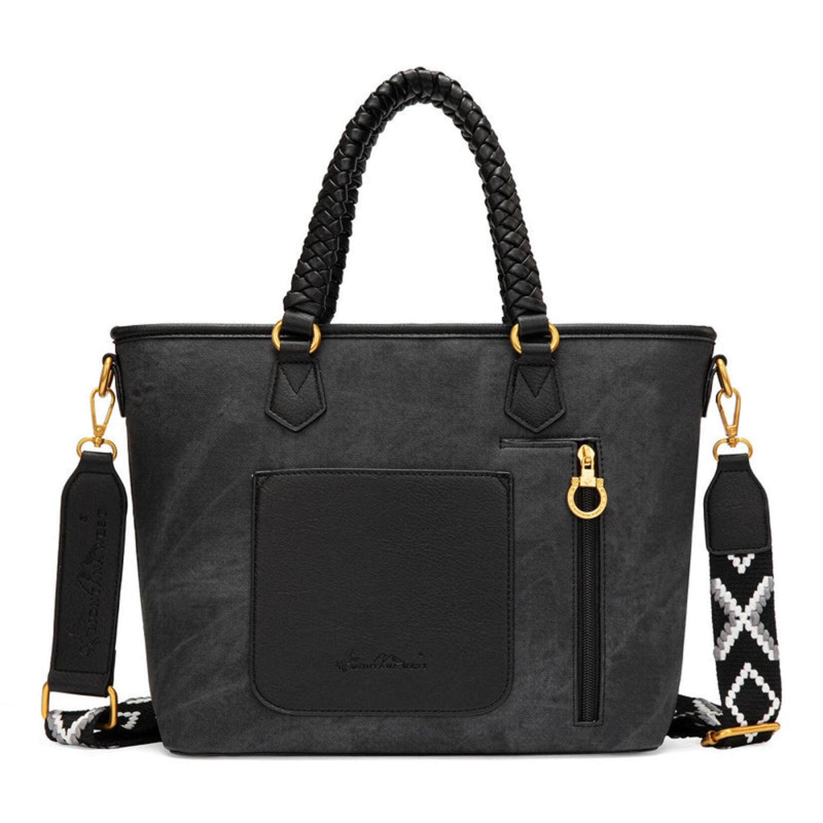 Montana West Inc MW1385G-8317BK - Black - Montana West American Flag Braided Concealed Carry Tote Bag