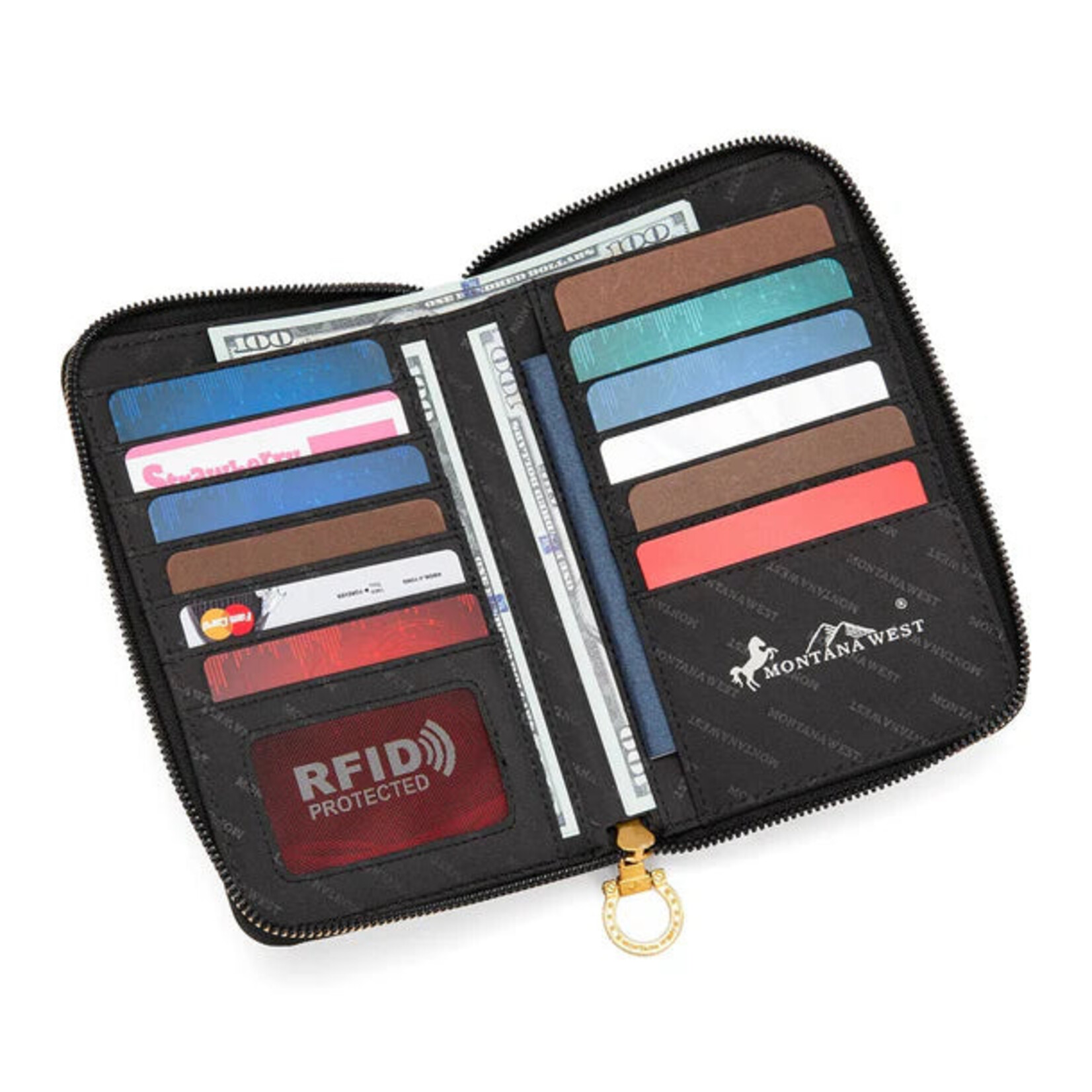 Montana West USA MW1385-183BK - Black - MW American Flag RFID Crossbody Phone Wallet