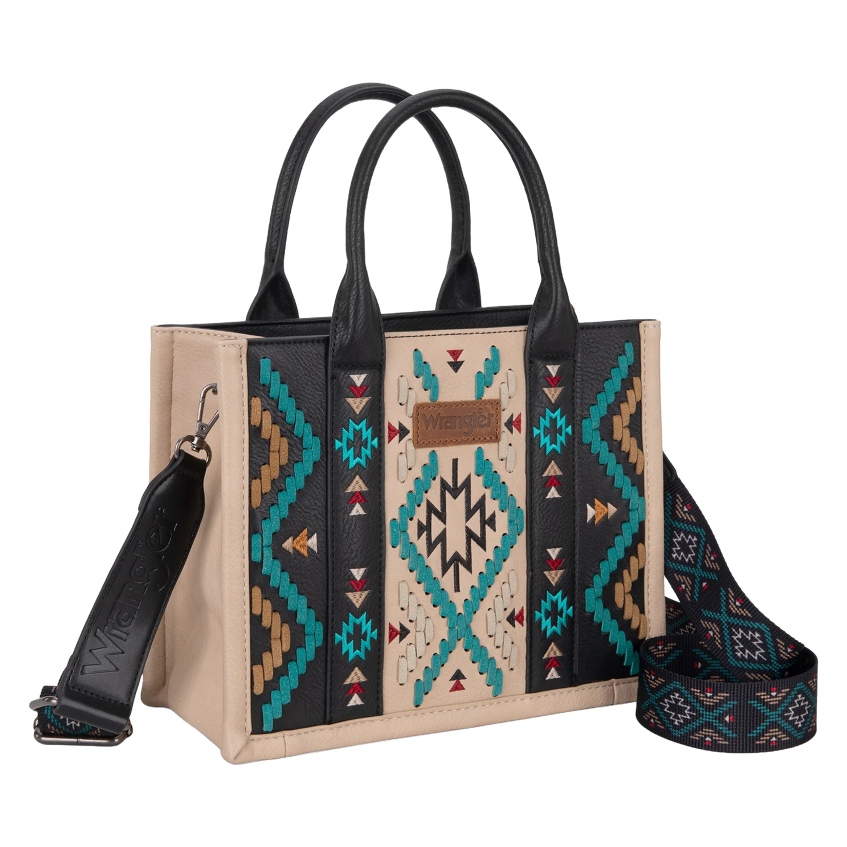 Wrangler WG2214-8120BK - Black -  Wrangler Aztec Embroidered Tote/Crossbody