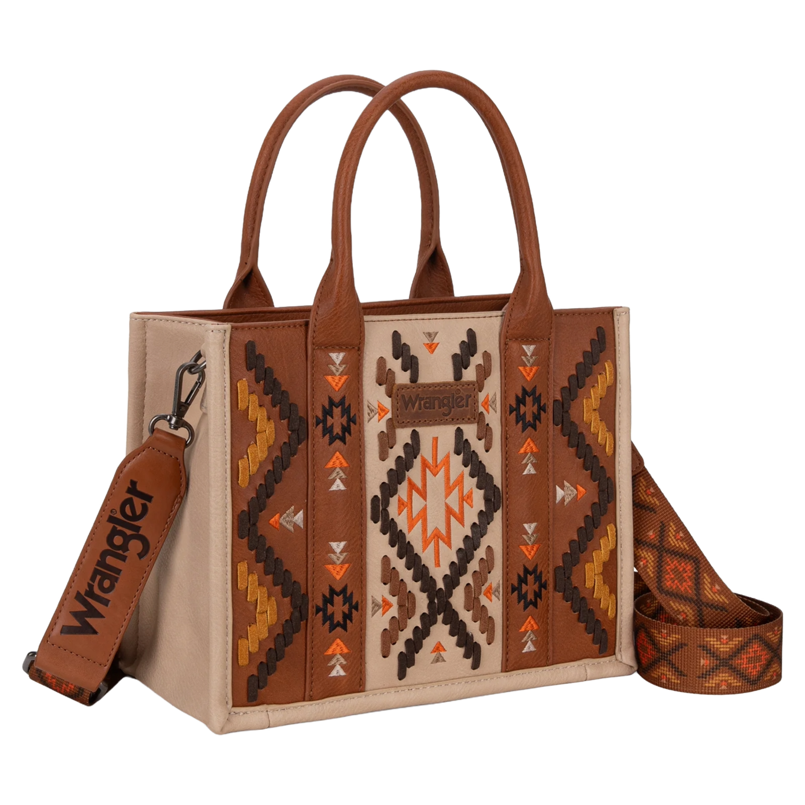 Wrangler WG2214-8120BR - Brown -  Wrangler Aztec Embroidered Tote/Crossbody