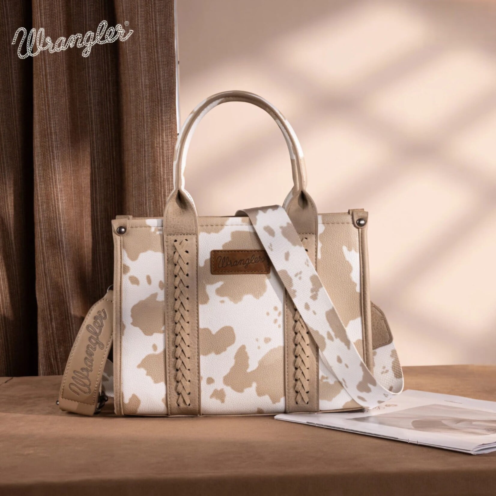 Wrangler WG133-81203STN - Tan - Wrangler Cow Print CC Tote / Crossbody